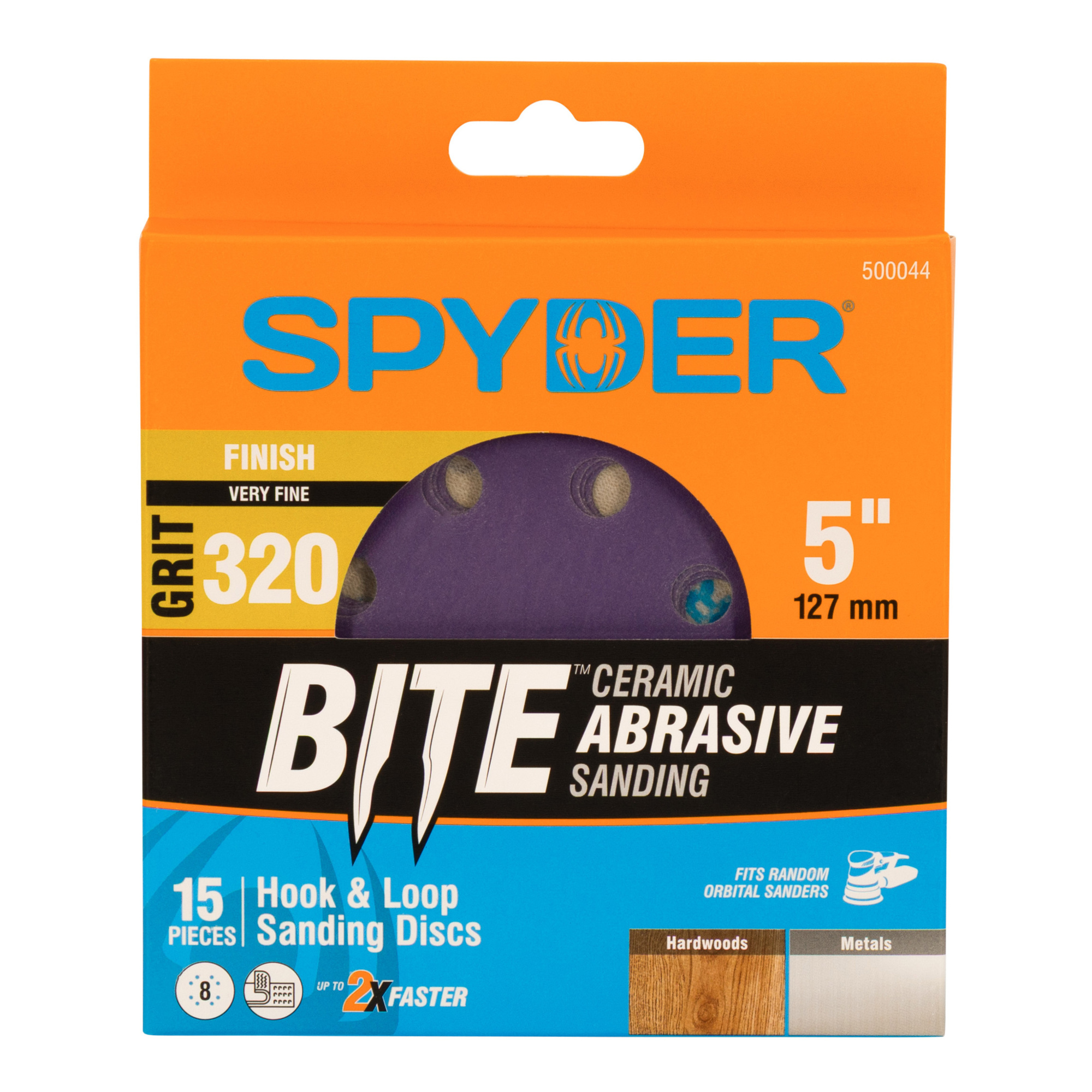 Spyder 5-inch x 8-Hole 320 Grit Ceramic with Stearate Sanding