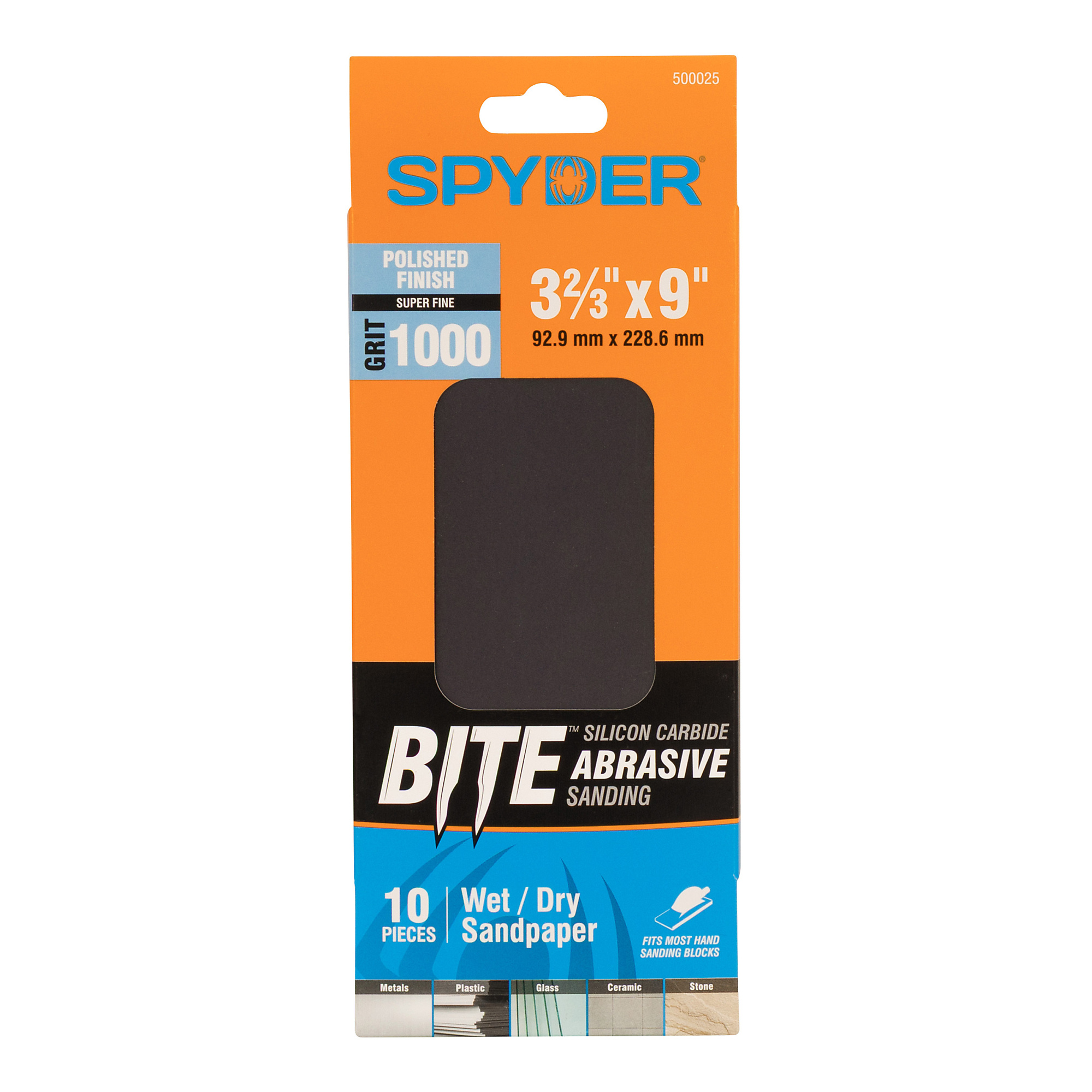 Spyder Silicon Carbide Wet/Dry Sandpaper Sheets — 3-2/3in. x 9in., 1000 Grit, 10-Pack, Model# 500025