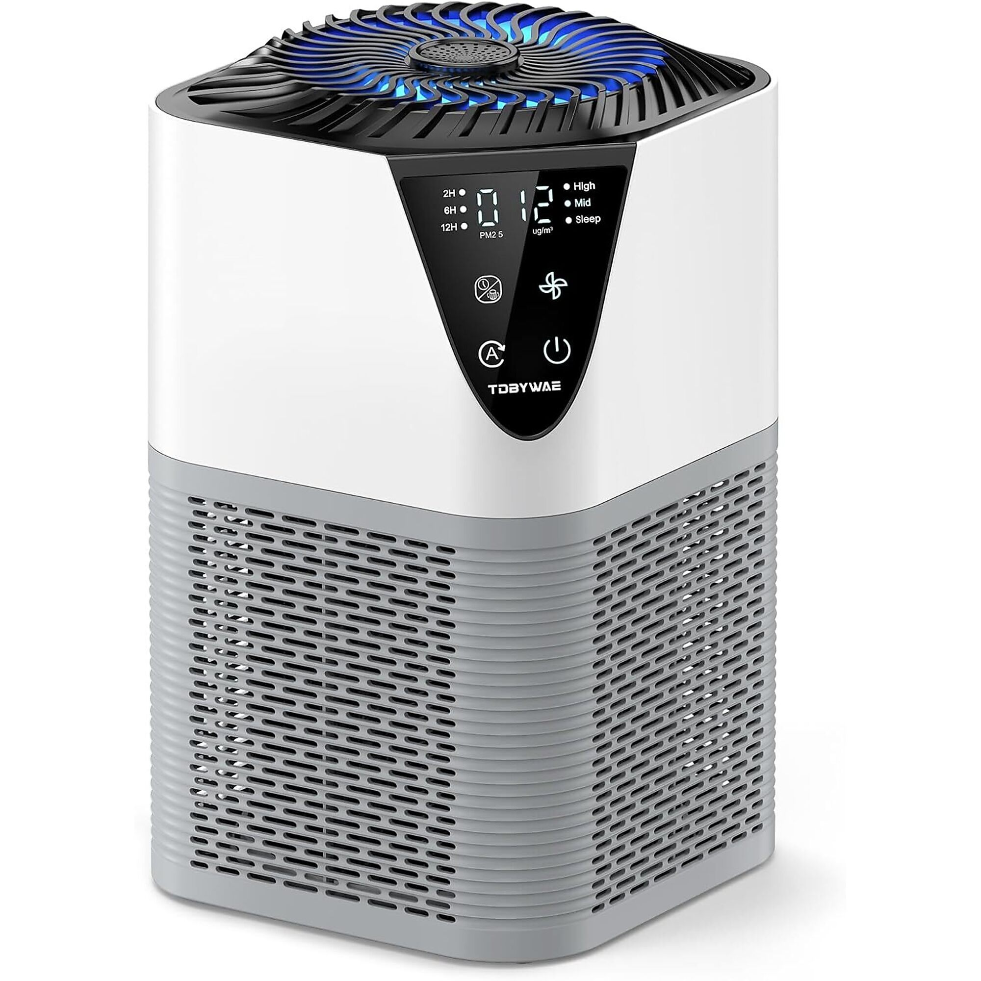 EdenDirect Air Purifier — 1250 Sq. Ft. Coverage, H13 True HEPA Filter, 25dB Quiet, LCD Screen, Auto Mode, Ivory White & Haze Gray, Model# NTE-SHA0231USV01