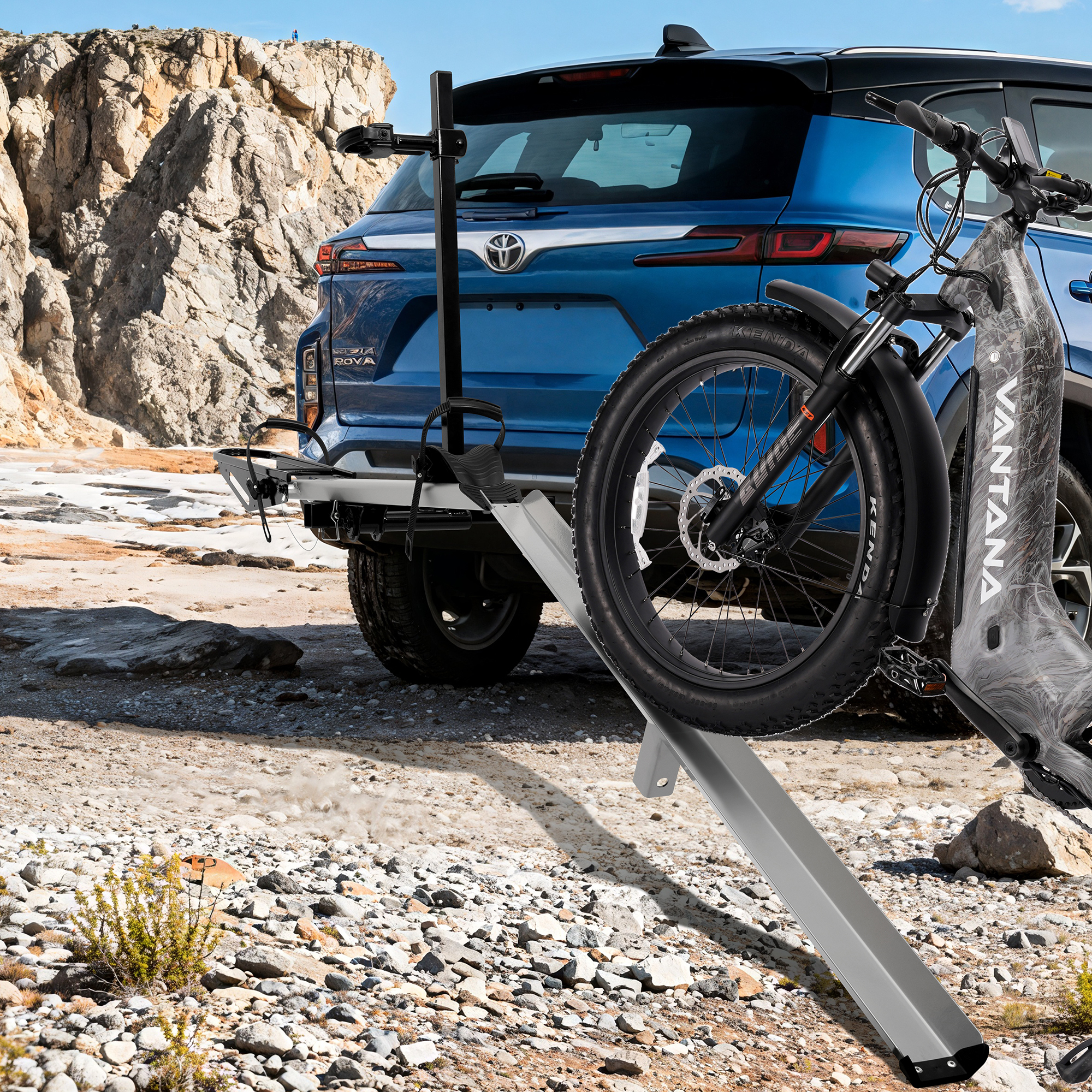 Vantana Hitch Mount Single Bike Rack with Ramp — 100-Lb. Capacity, Aluminum and Steel, Anti-Wobble Design, Model# VTEB10104149