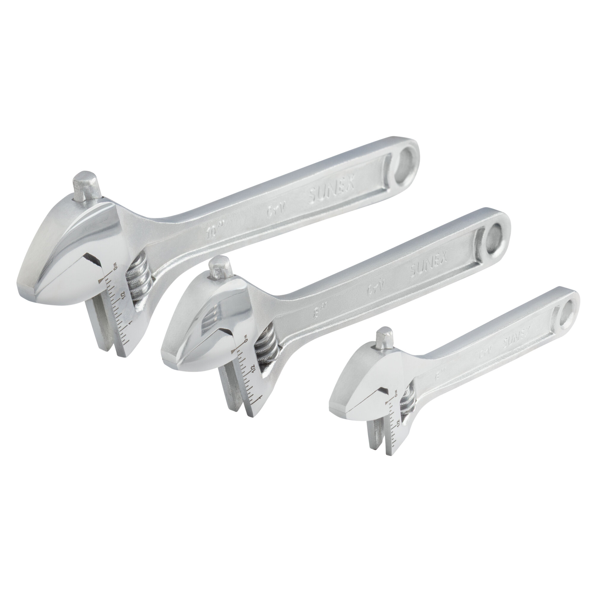 Sunex Tools Adjustable Wrench Set — 3-Piece, 6in., 8in., 10in., Chrome Vanadium Steel, Model# SXAWS3C