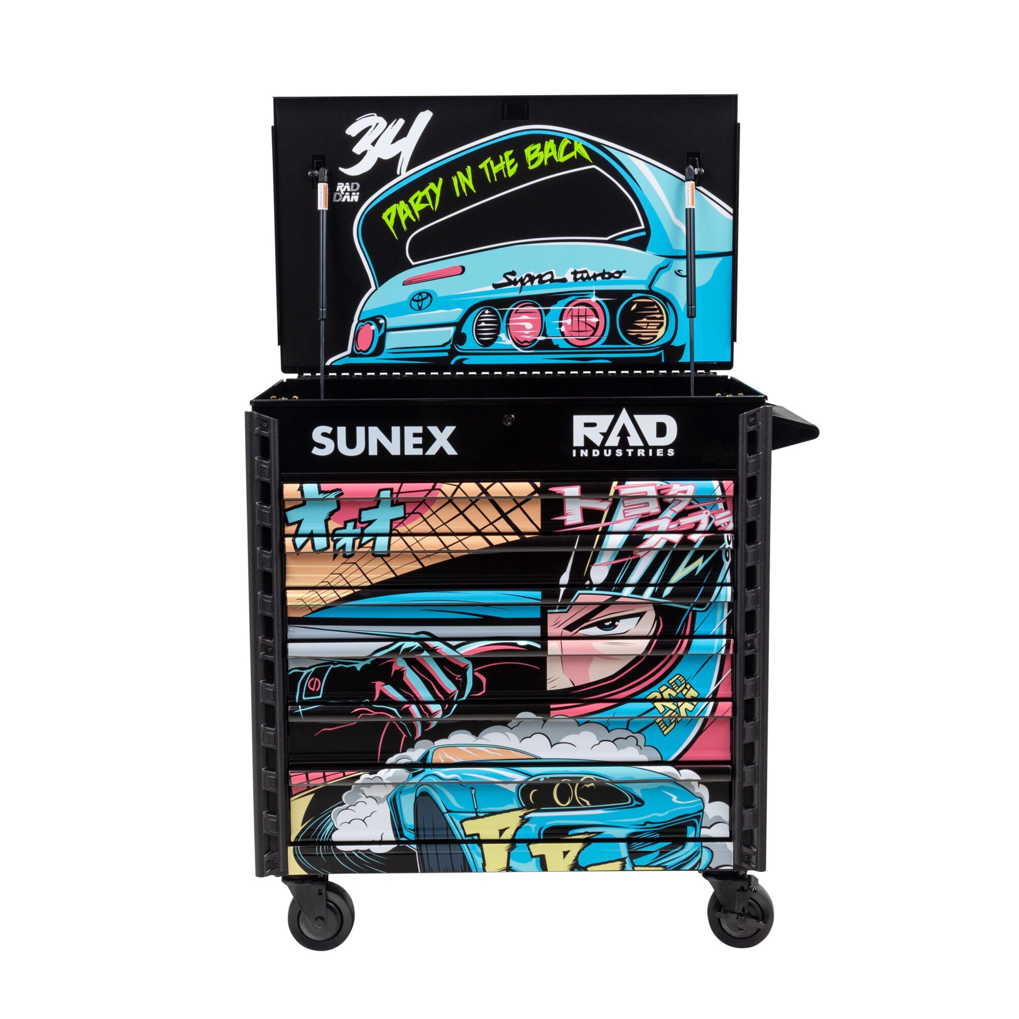 Sunex Tools, RAD DAN MANGA DESIGNED BLACK PREMIUM FULL 6 DRAWER SERVICE CART, Model: 8057XTBKRADDAN