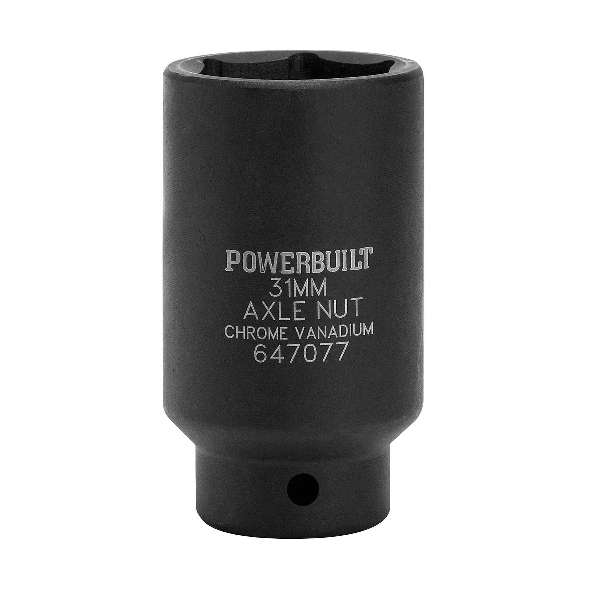 Powerbuilt, 1/2 Inch Drive x 31 MM 6 Point Axle Nut Socket, Model # 647077