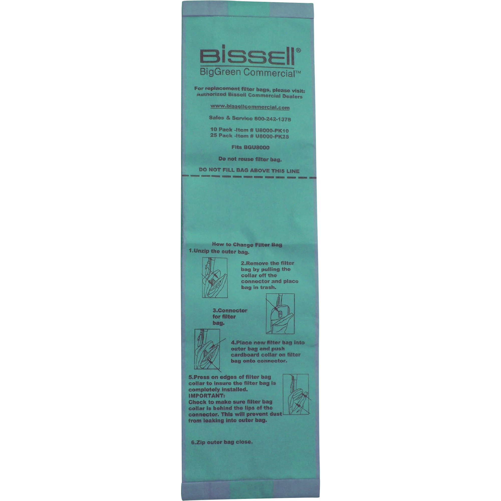 Bissell Big Green Commercial Vacuum Cleaner Bags, Model# U8000-PK10, 10in.L x 1in.D x 17in.H For Model# BGU8000