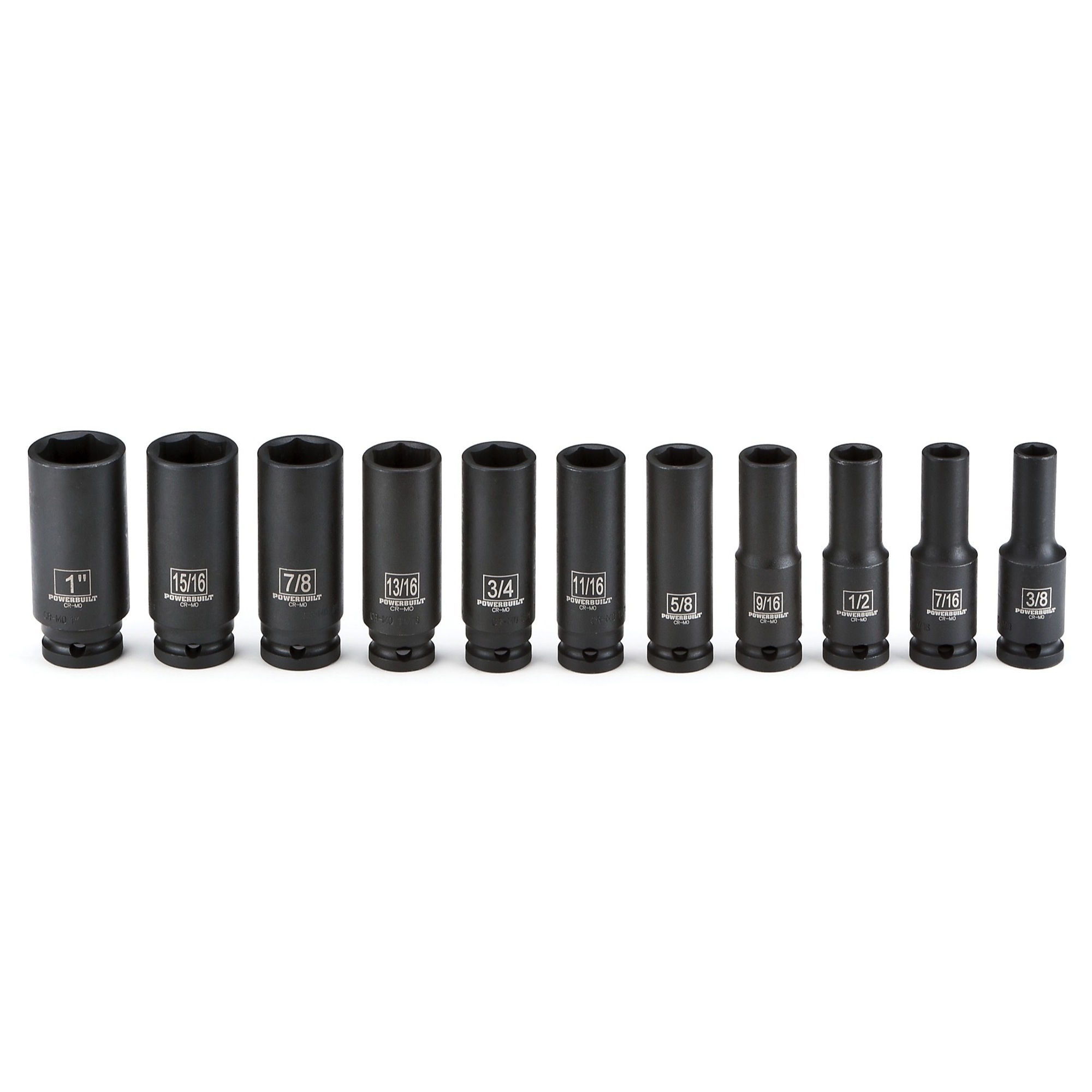 Powerbuilt, 11pc 1/2" Drive 6 point SAE Deep Impact Socket Set, Model # 647049