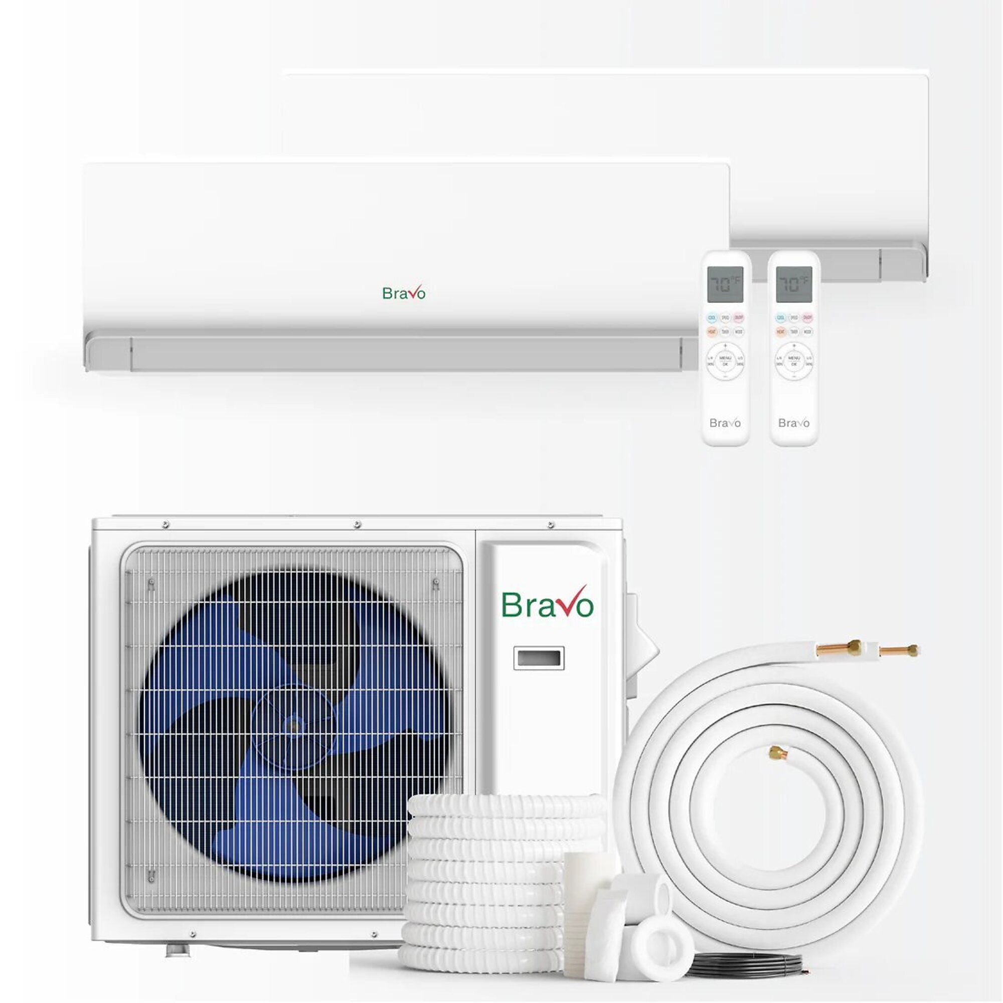 Bravo Milano 2-Zone Mini Split AC & Heat Pump — 18000 BTU, 230V, Wall Mount, Model# BRV-M18-M09-M12-2AB1