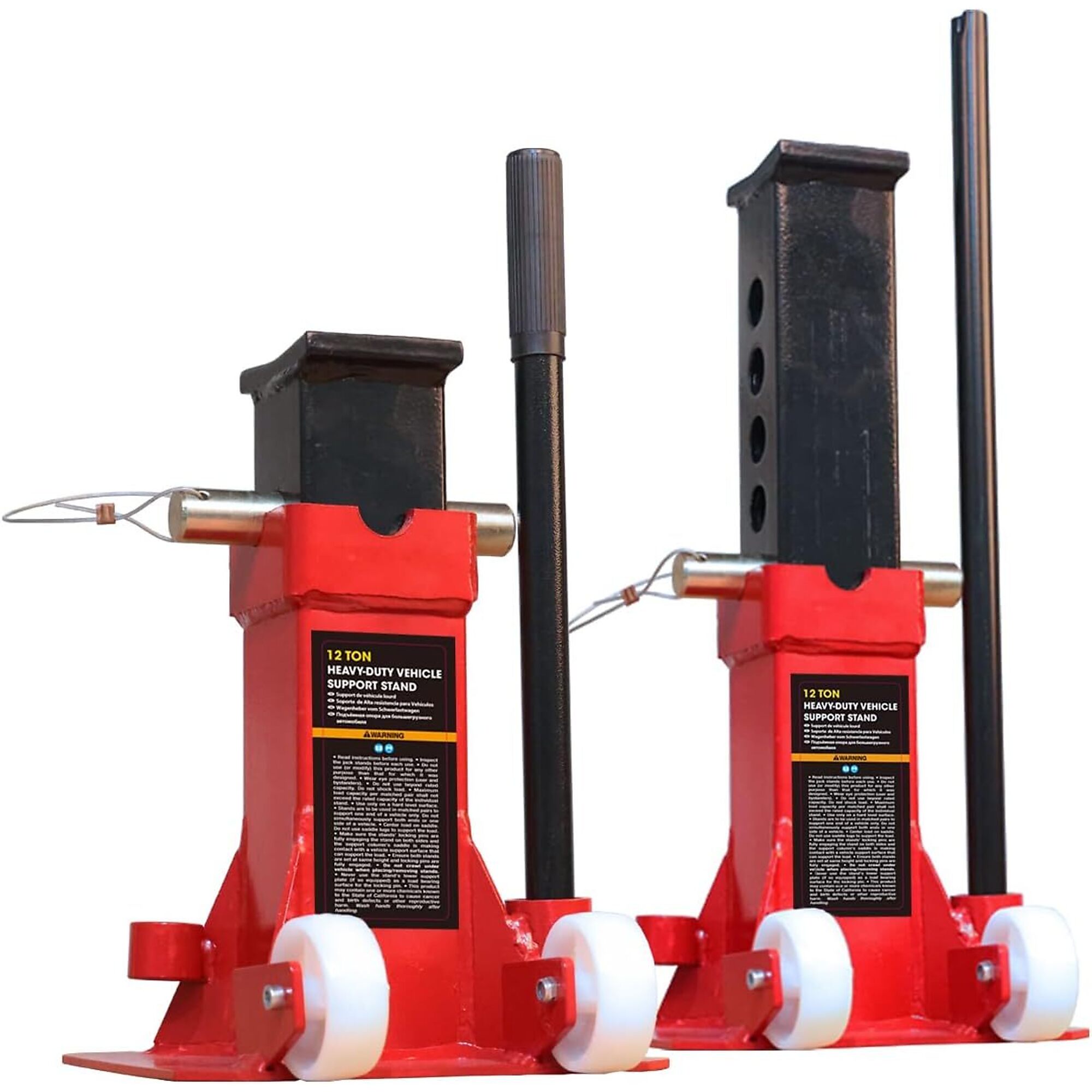 Torin Big Red Heavy Duty Jack Stands — 12-Ton Capacity, Pin Style, 18.9in. Max Lifting Height, 2 Casters, Red, Model# ATZ120006P