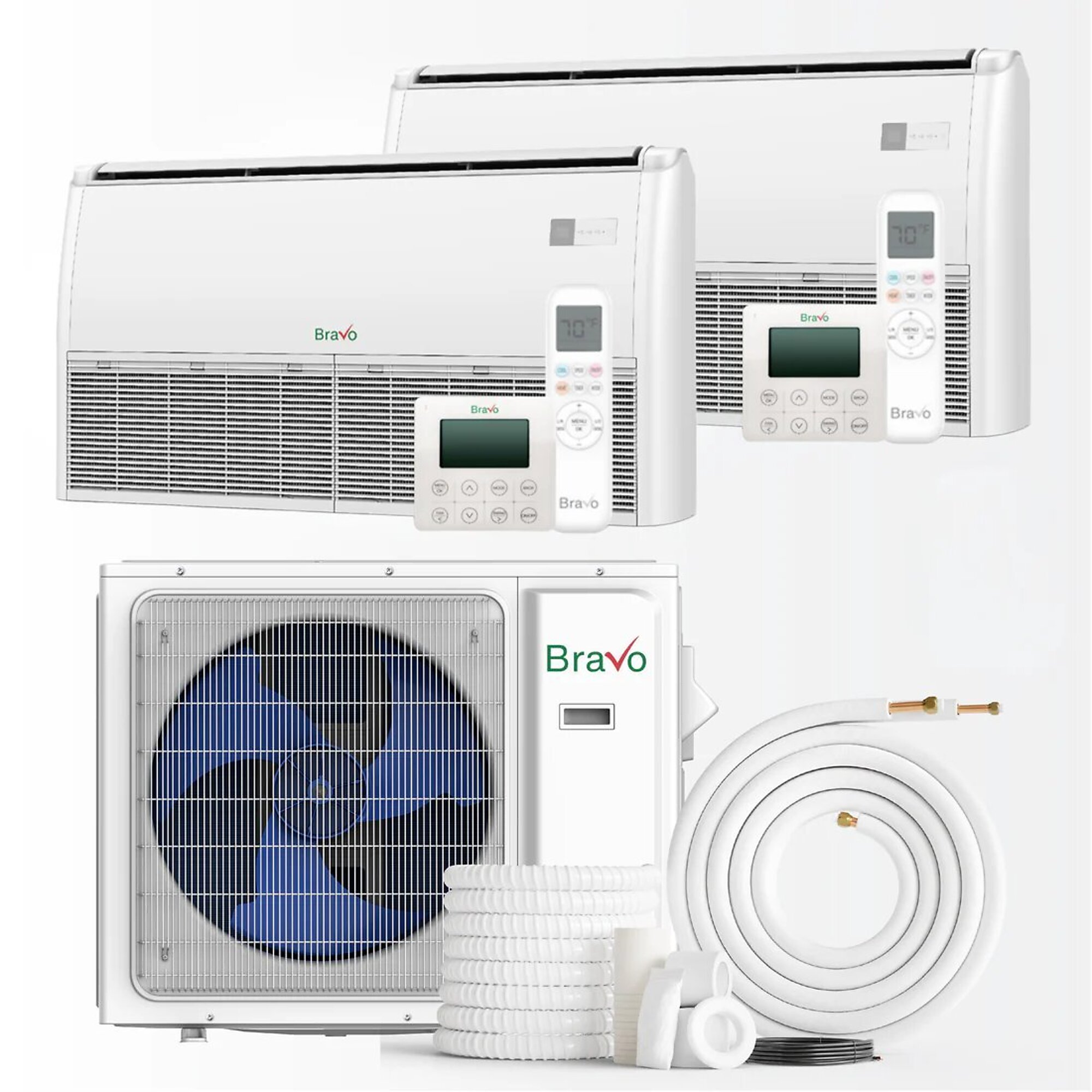 Bravo 2-Zone Mini Split AC & Heat Pump — 36,000 BTU, Wall/Floor/Ceiling Mount, 9K+18K, Model# M36VO+M09VI+M18VI+AB1+AB2