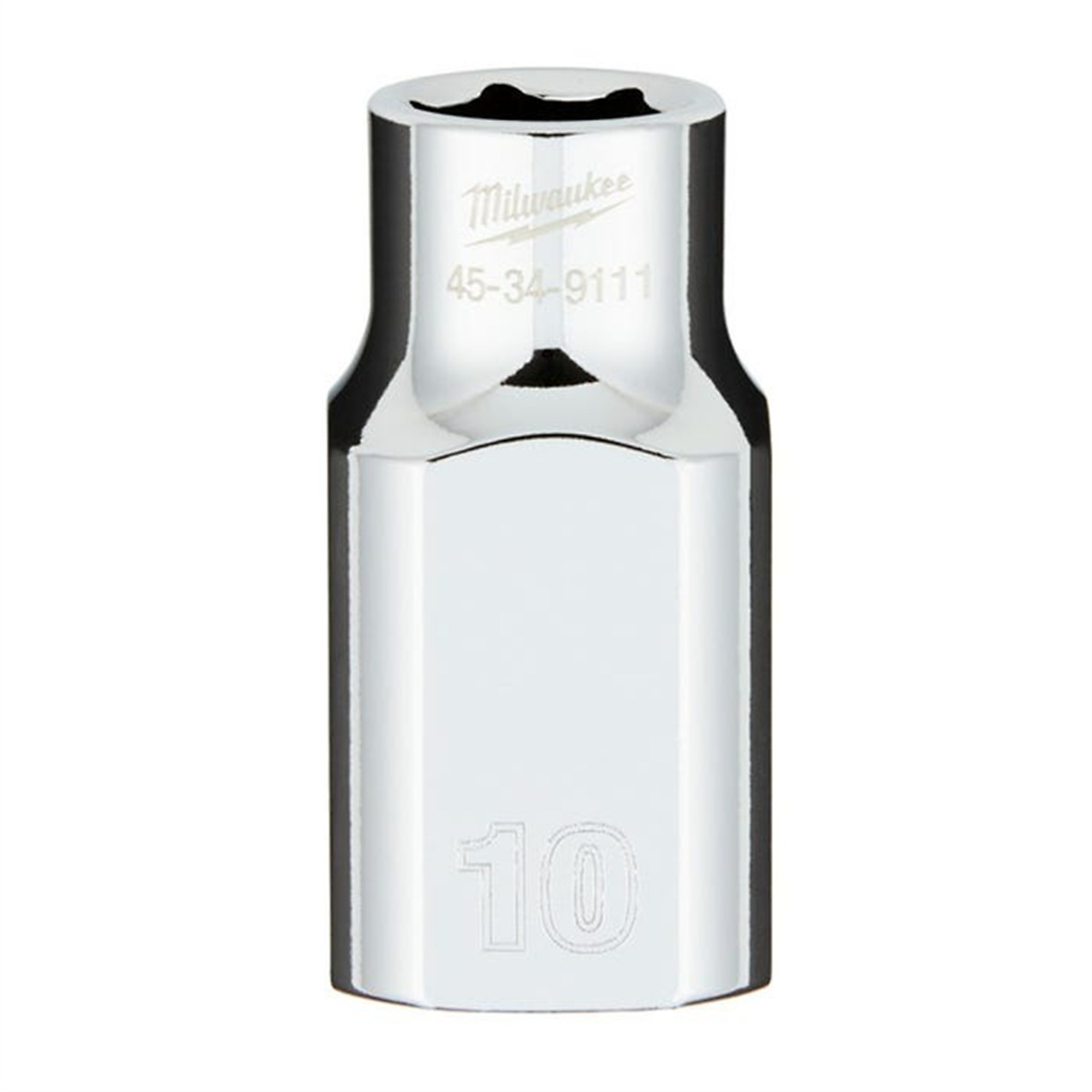 Milwaukee 1/2in. Drive 10mm Metric 6-Point Socket — Chrome, Vanadium Steel, Four Flat Sides, Model# MLW45-34-9111