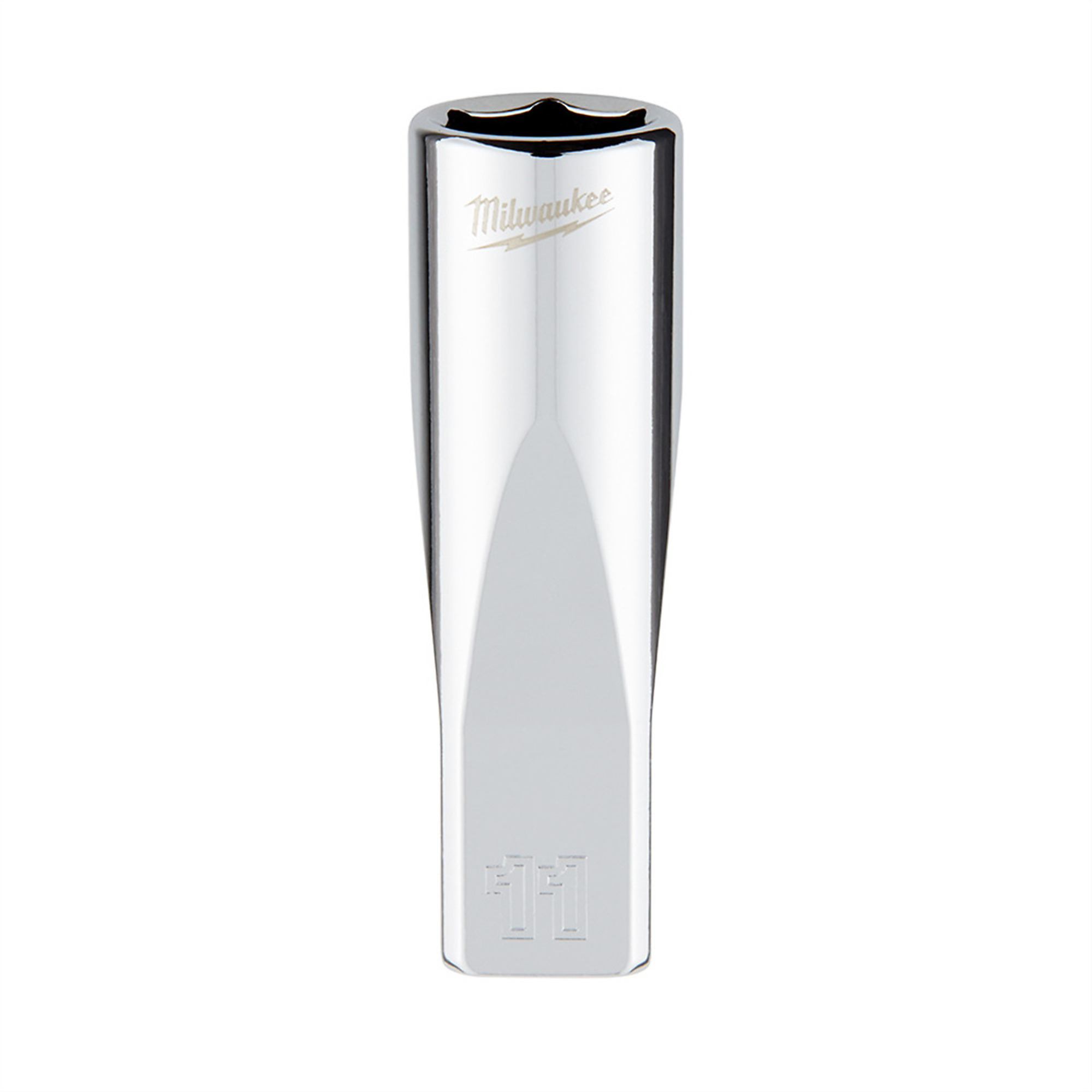 Milwaukee 1/4in. Drive 11mm Metric Deep Socket — 6-Point, Four Flat Sides, Chrome, Model# MLW45-34-9049