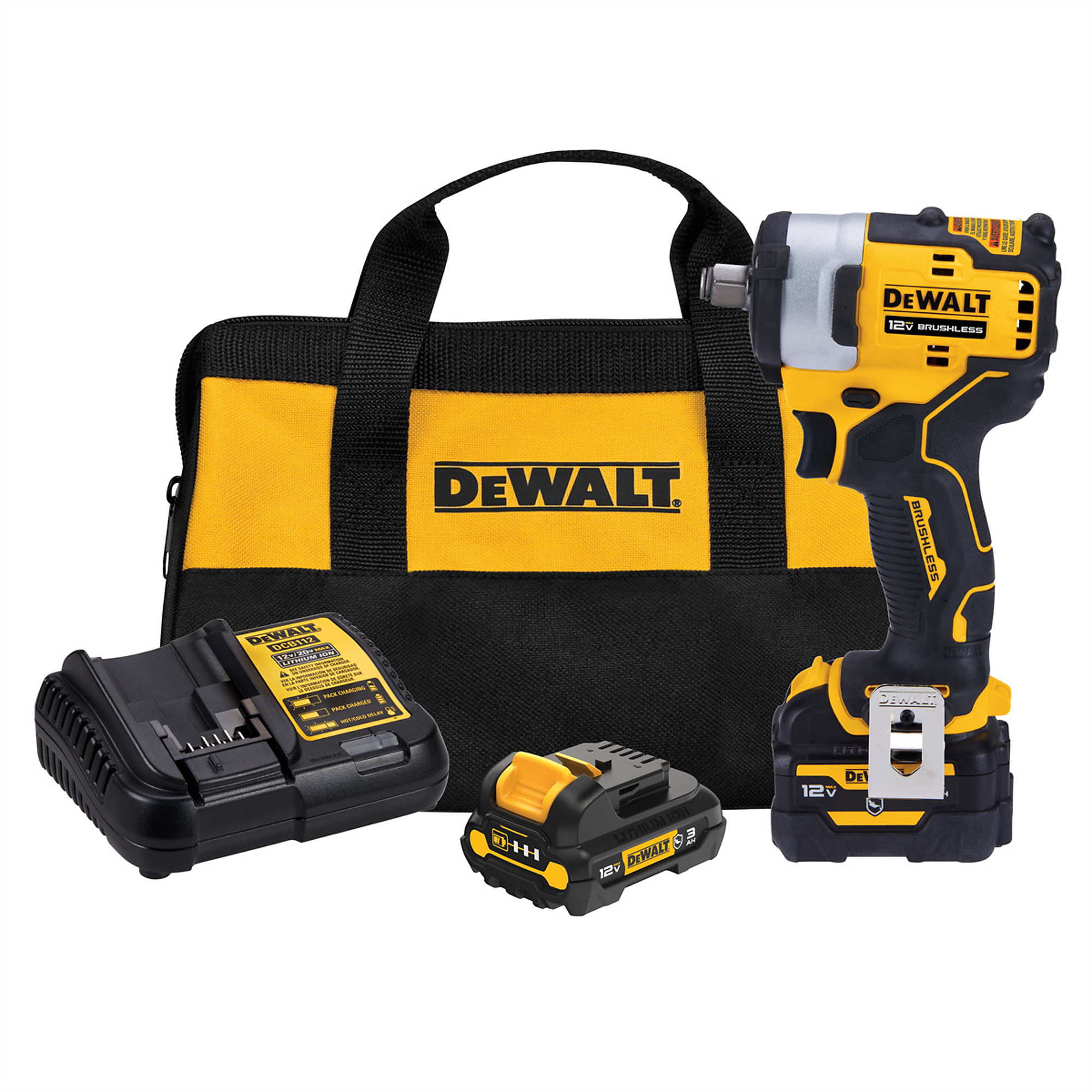 DeWalt 12V Compact Impact Wrench Kit — 1/2in., Hog Ring, Model# DWTDCF901GJ1G1
