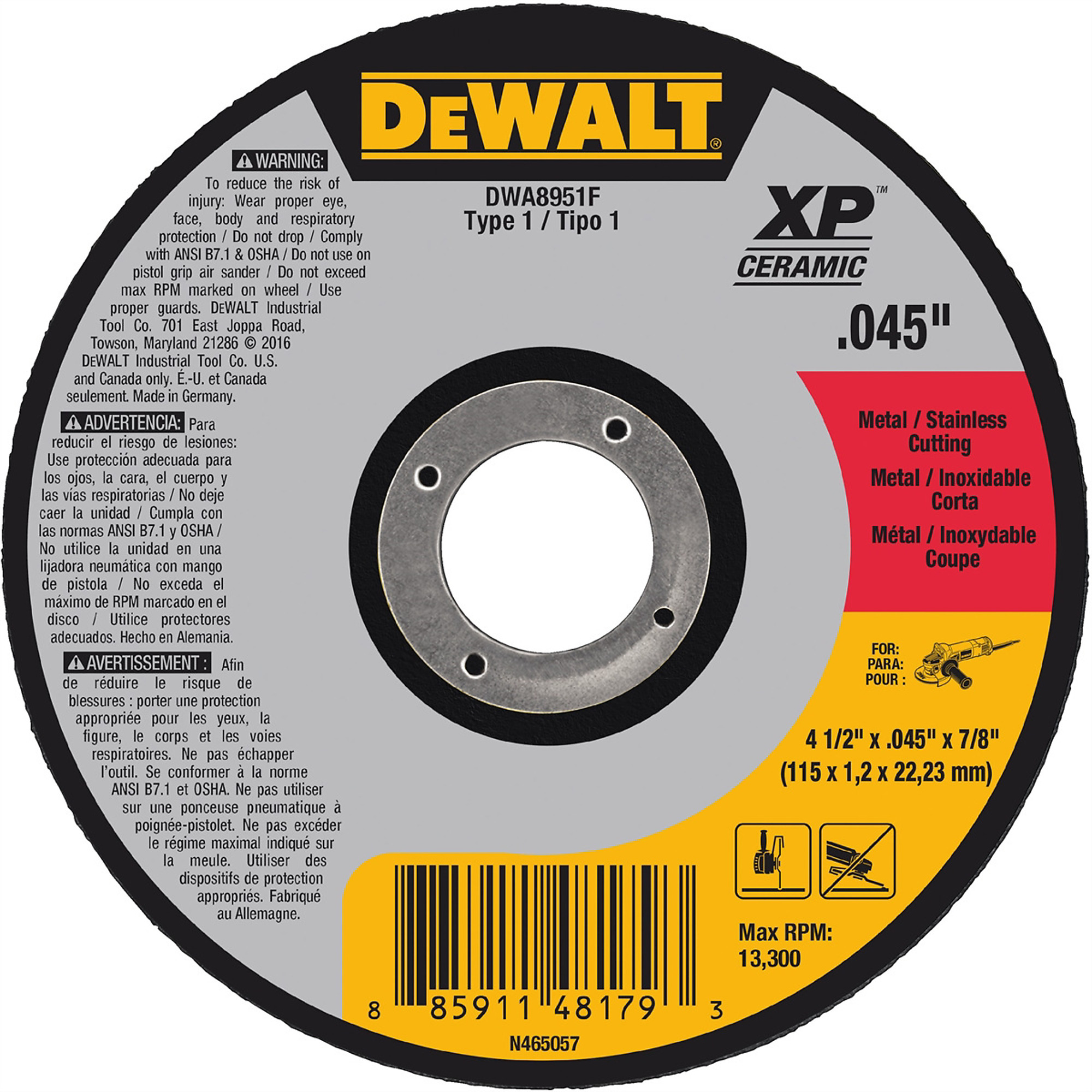 DeWalt XP Ceramic Type Cutting Wheel — 6in. x 0.045in. x 7/8in., Model# DWTDWA8953F