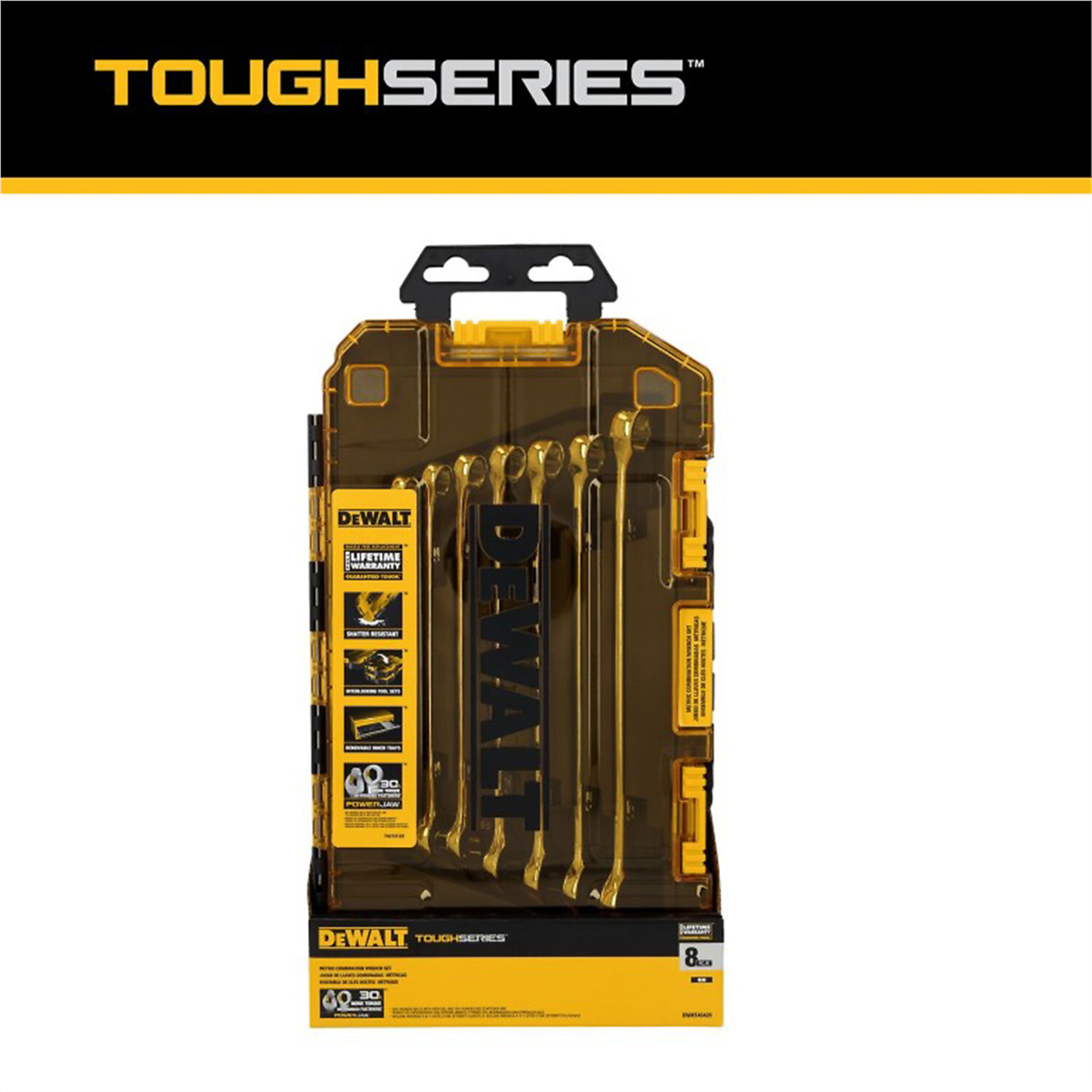 DeWalt ToughSeries Metric Combination Wrench Set — 8-Piece, High-Visibility Markings, Chrome Finish, Model# DWTDWMT45426