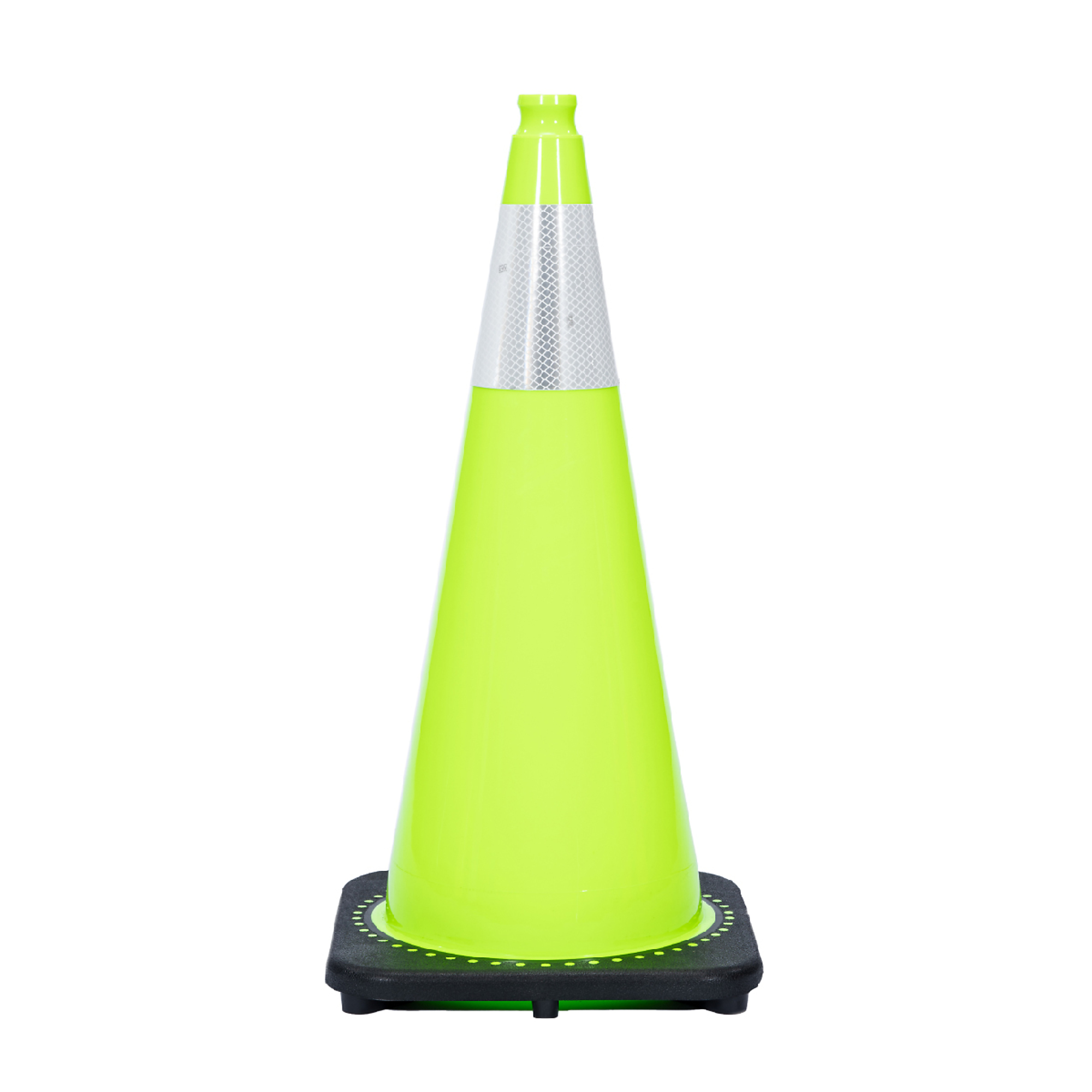 JBC REVOLUTION SERIES 28" Wide Body 7 Lb. Lime Traffic Cone With Black Base, Includes 6" Upper Reflective Collar, Model # RS70032C-LIME+6