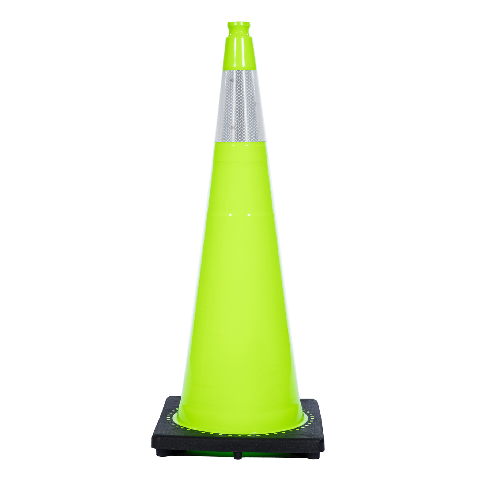JBC REVOLUTION SERIES 36" Wide Body 10 Lb. Lime Traffic Cone With Black Base, Includes 6" Upper Reflective Collar, Model # RS90045CT-LIME+6