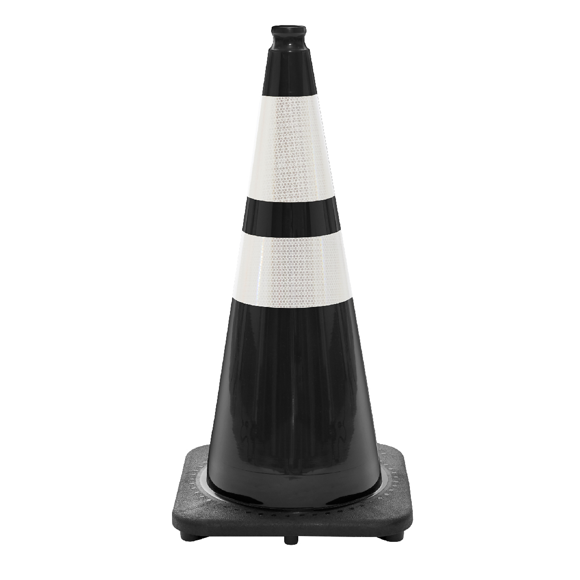 JBC REVOLUTION SERIES 28" Wide Body 7 Lb. Black Traffic Cone With Black Base, Includes 6" upper and 4" Lower Reflective Collar, Model # RS70032C-BLK+64