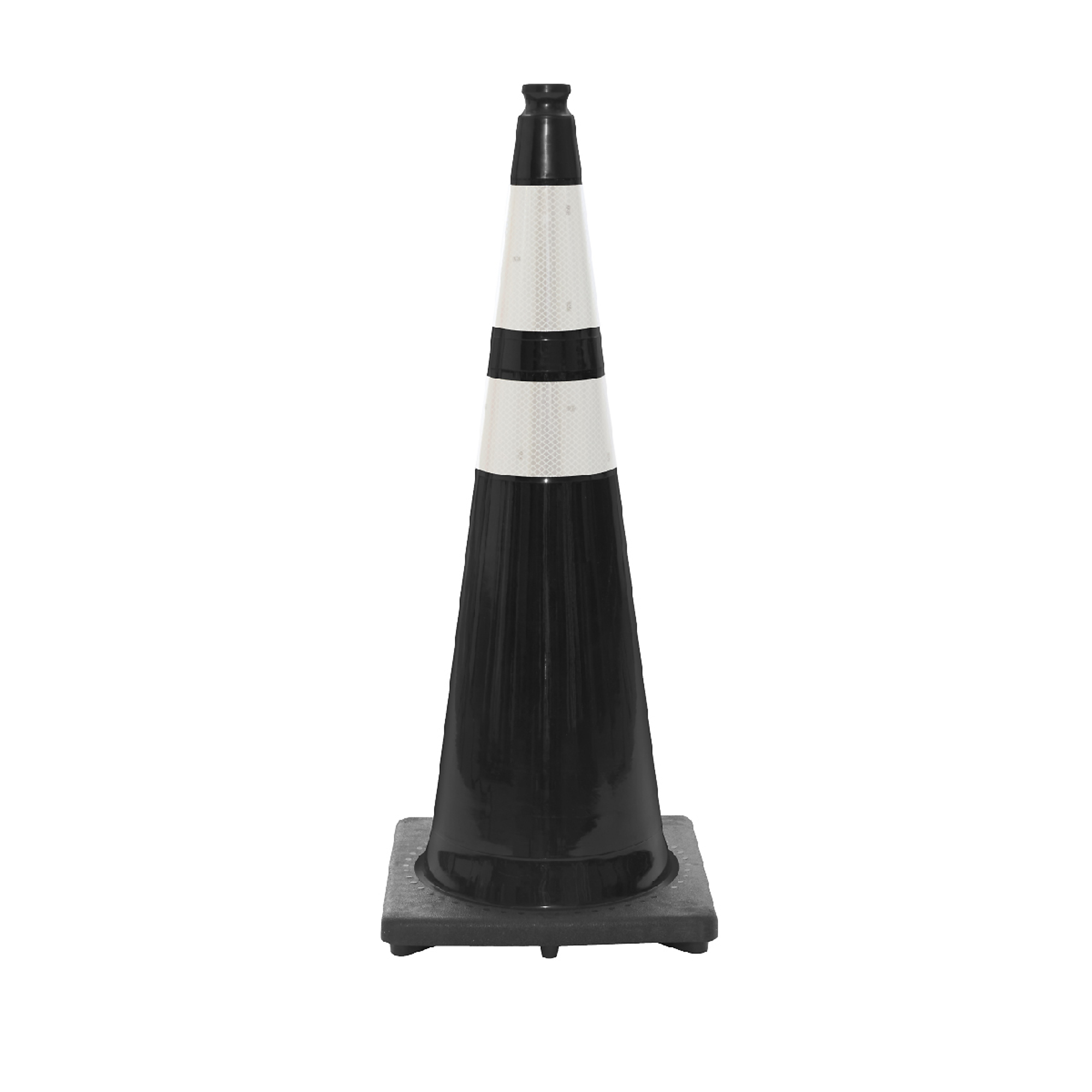 JBC REVOLUTION SERIES 36" Wide Body 10 Lb. Black Traffic Cone With Black Base, Includes 6" upper and 4" Lower Reflective Collar, Model # RS90045CT-BLK+64