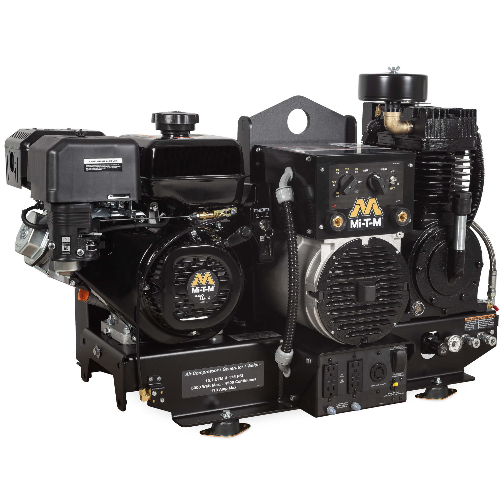 Mi-T-M AGW Series Gasoline Two-Stage Base Mount Compressor/Generator/Welder, Model# AGW-SM14-B