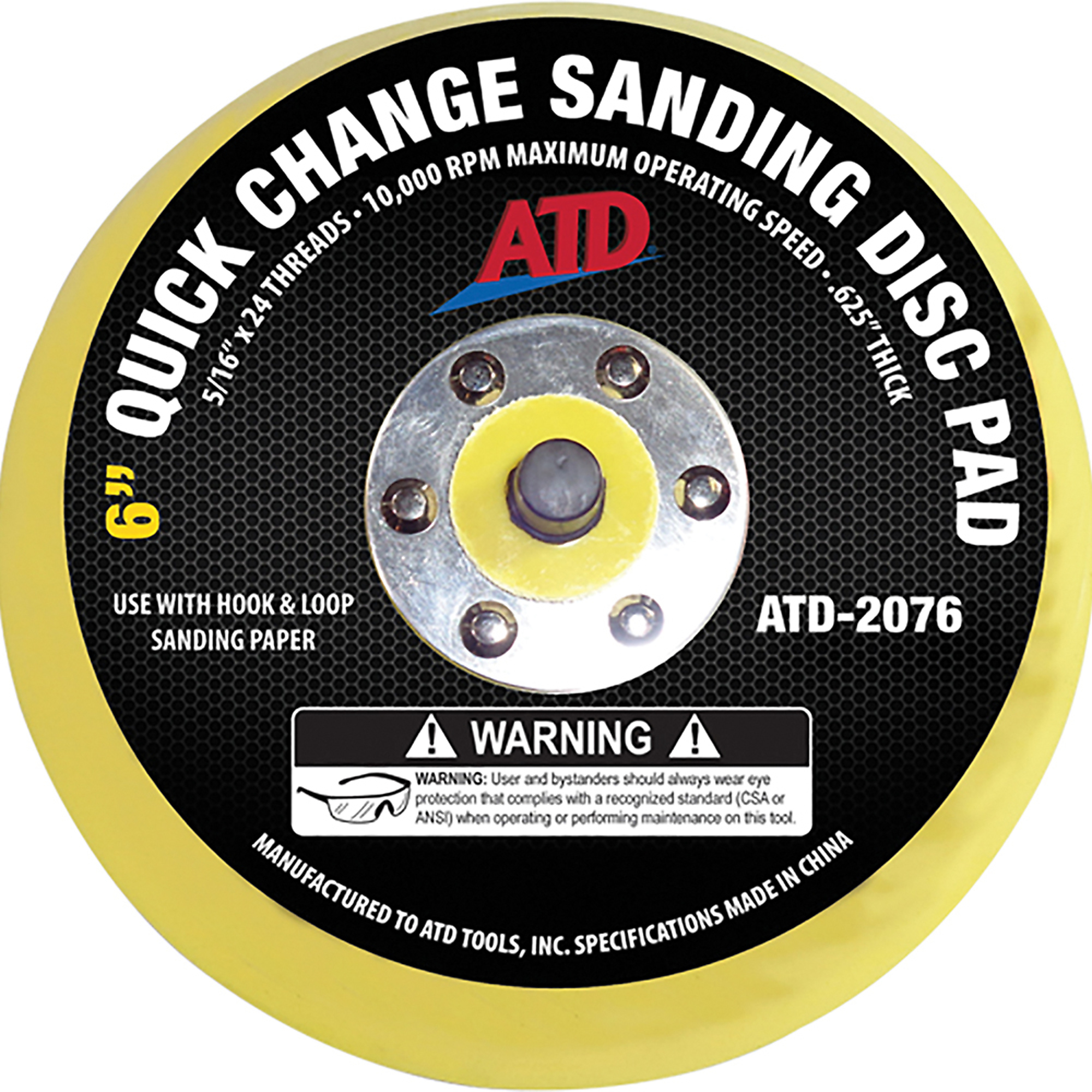 ATD PAD BACKING 6IN HOOK IT 5/16-24, Model# 10138