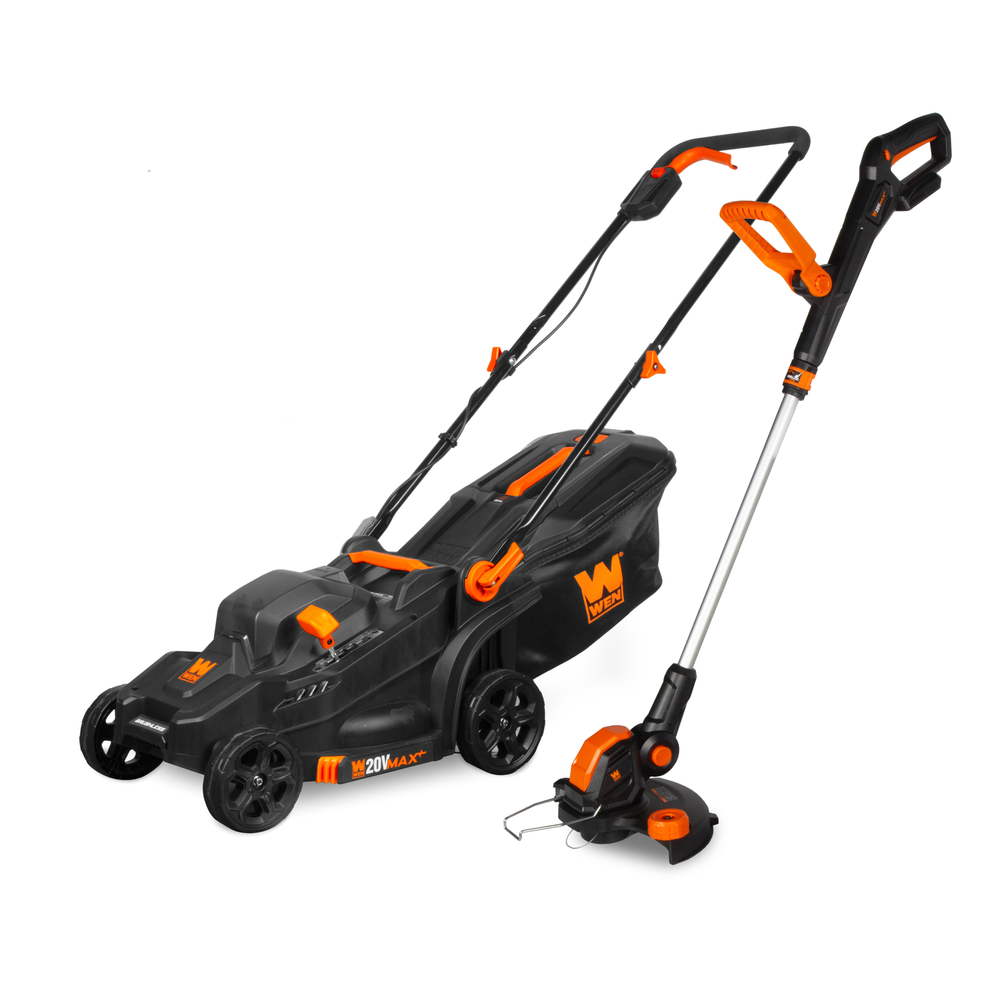 WEN 20V Max Cordless Lawn Mower and String Trimmer Combo Kit — 15in. Mower, 12in./10in. Trimmer, 5Ah Battery, Charger, Model# 20VK2MLB