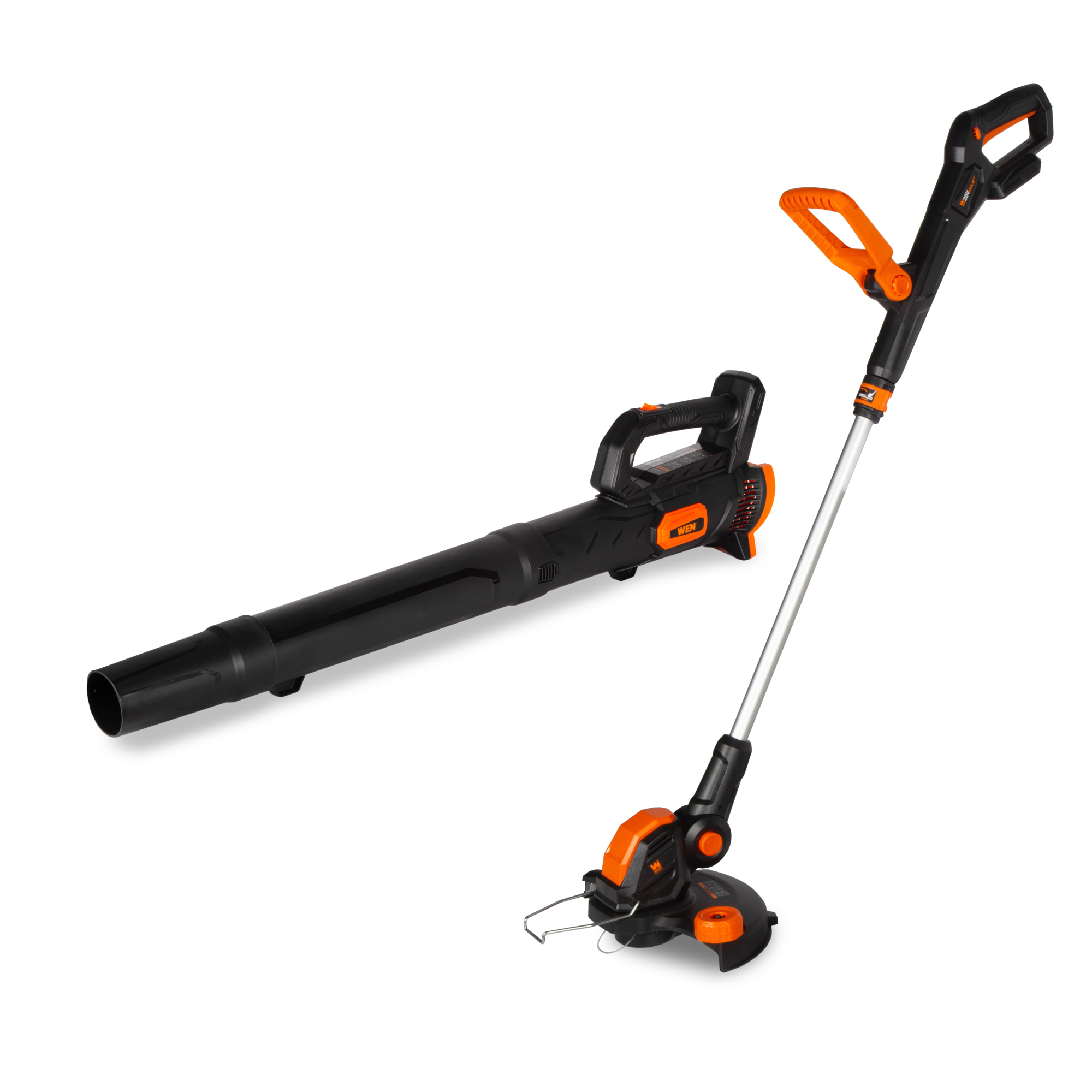 WEN 20V Max Cordless String Trimmer and Leaf Blower Combo Kit — 4Ah Battery and Charger, 12in./10in. Cutting Width, 8000 RPM, 280 CFM, Model# 20VK2LBT