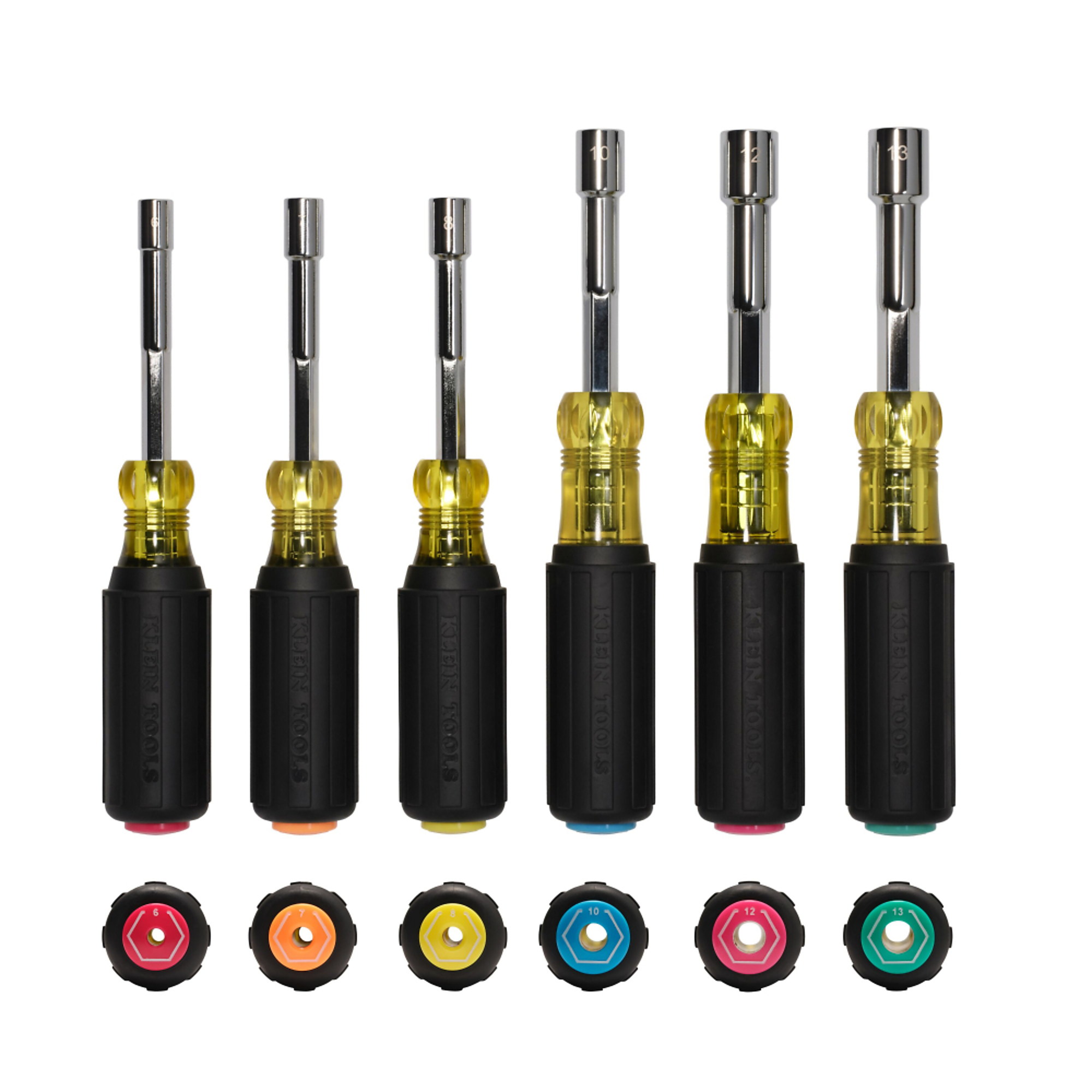 Metric Magnetic Color-Coded Hollow-Shaft Heavy-Duty Nut Driver Set, 6-Piece, Klein Tools Model# 65456MAGM