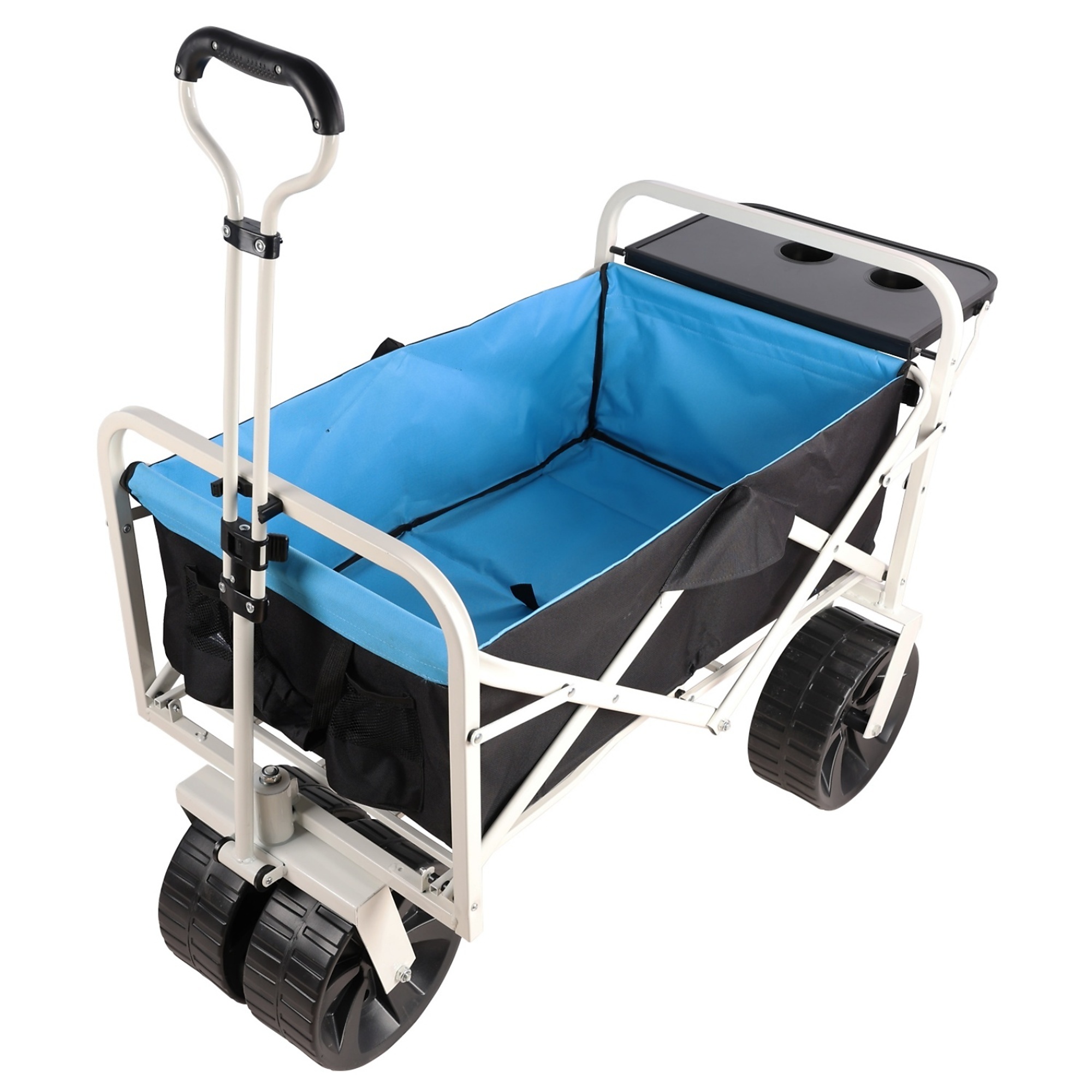 BlackTeck Folding Beach Cart — 150-Lb. Capacity, Foldable Side Table, Mesh Pockets, Black and Blue, Model# N2-193330