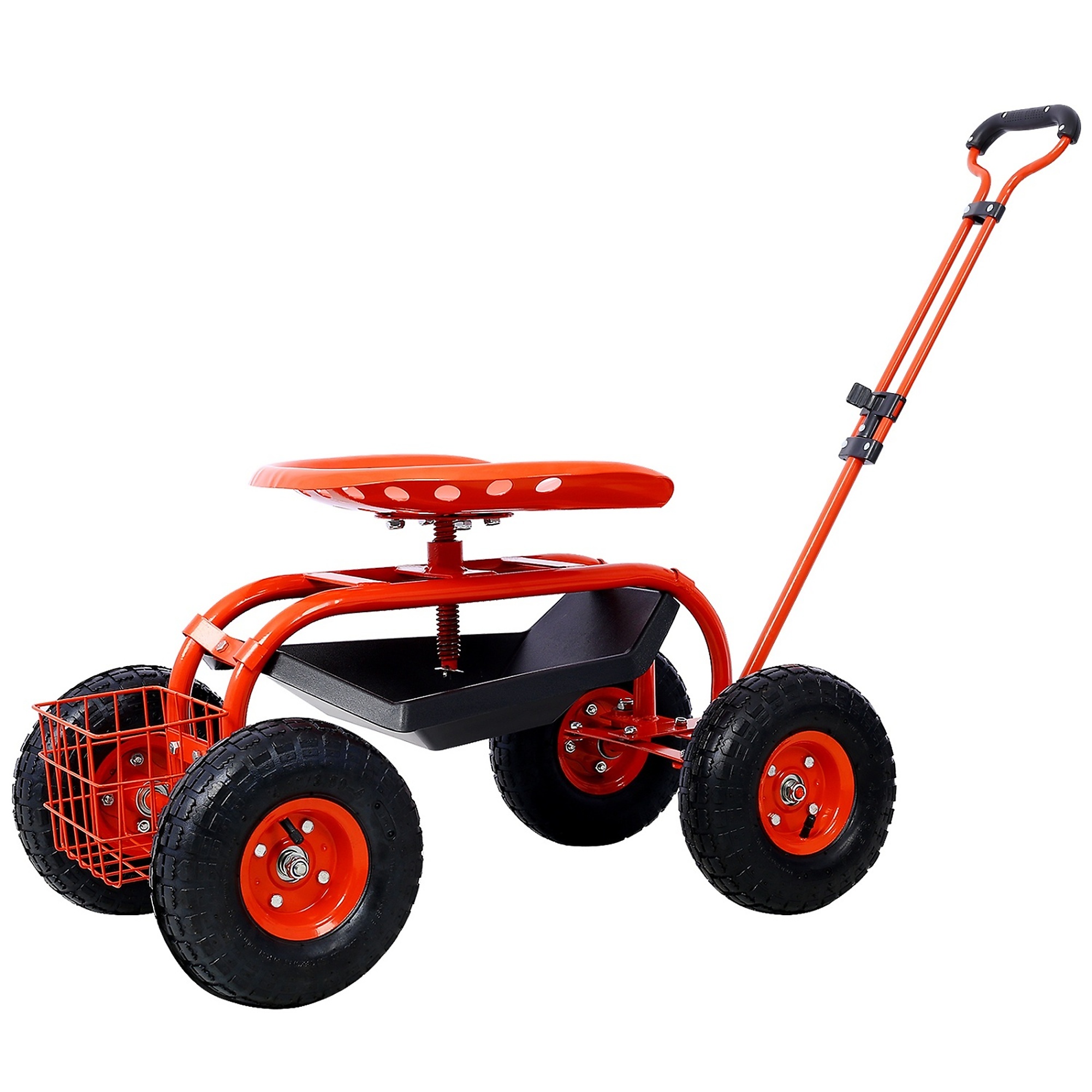 BlackTeck Rolling Garden Scooter — Red, 360° Swivel Seat, Tool Tray, Wheels, Model# N2-42631