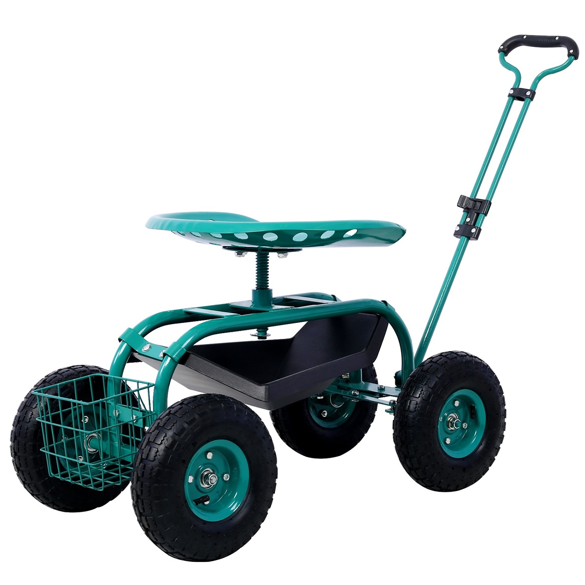 BlackTeck 360 Swivel Garden Cart Seat — Green, Wheels, Tool Tray, Model# N2-42630
