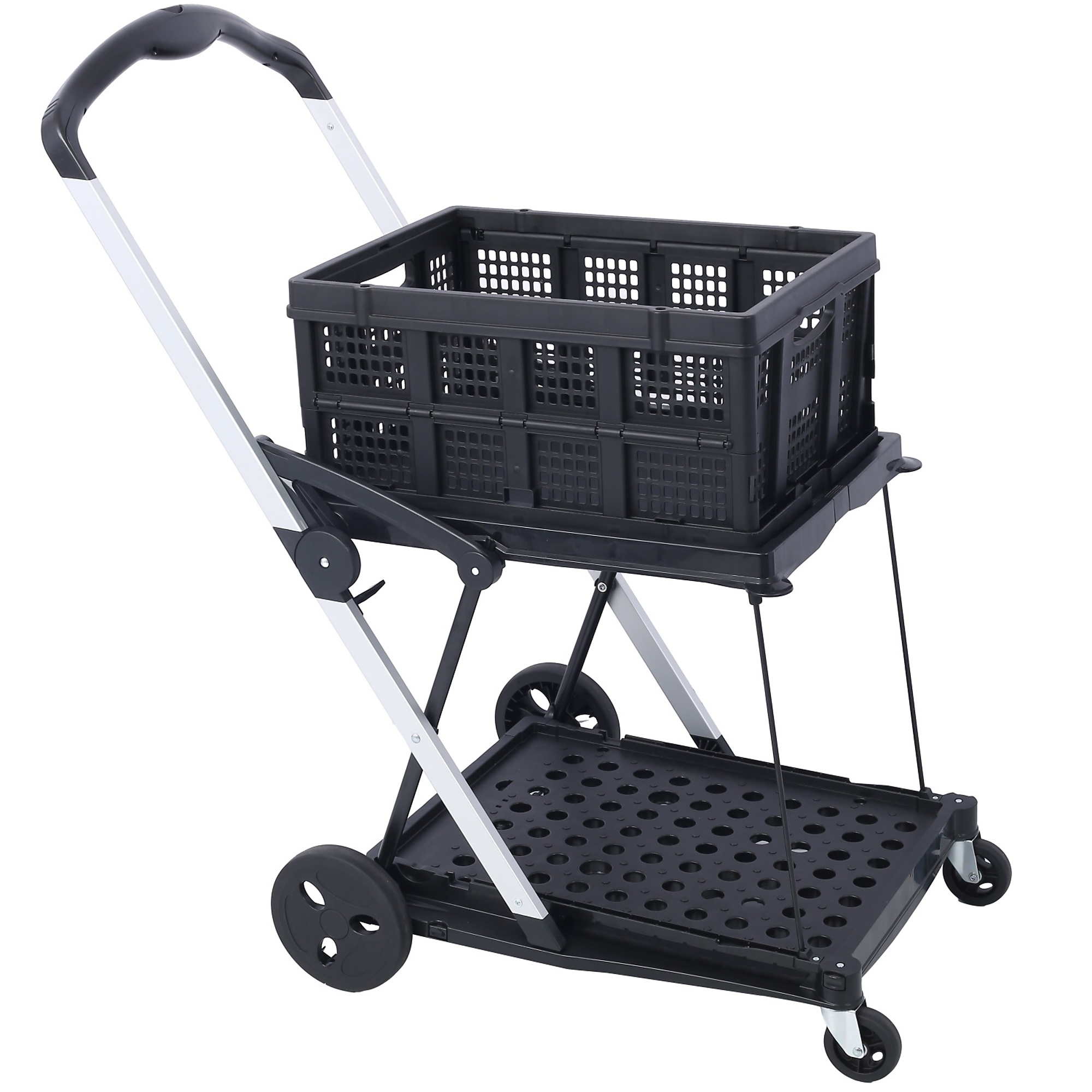 BlackTeck 2-Tier Collapsible Shopping Cart with Baskets — One-Handed Operation, Model# N2-145340