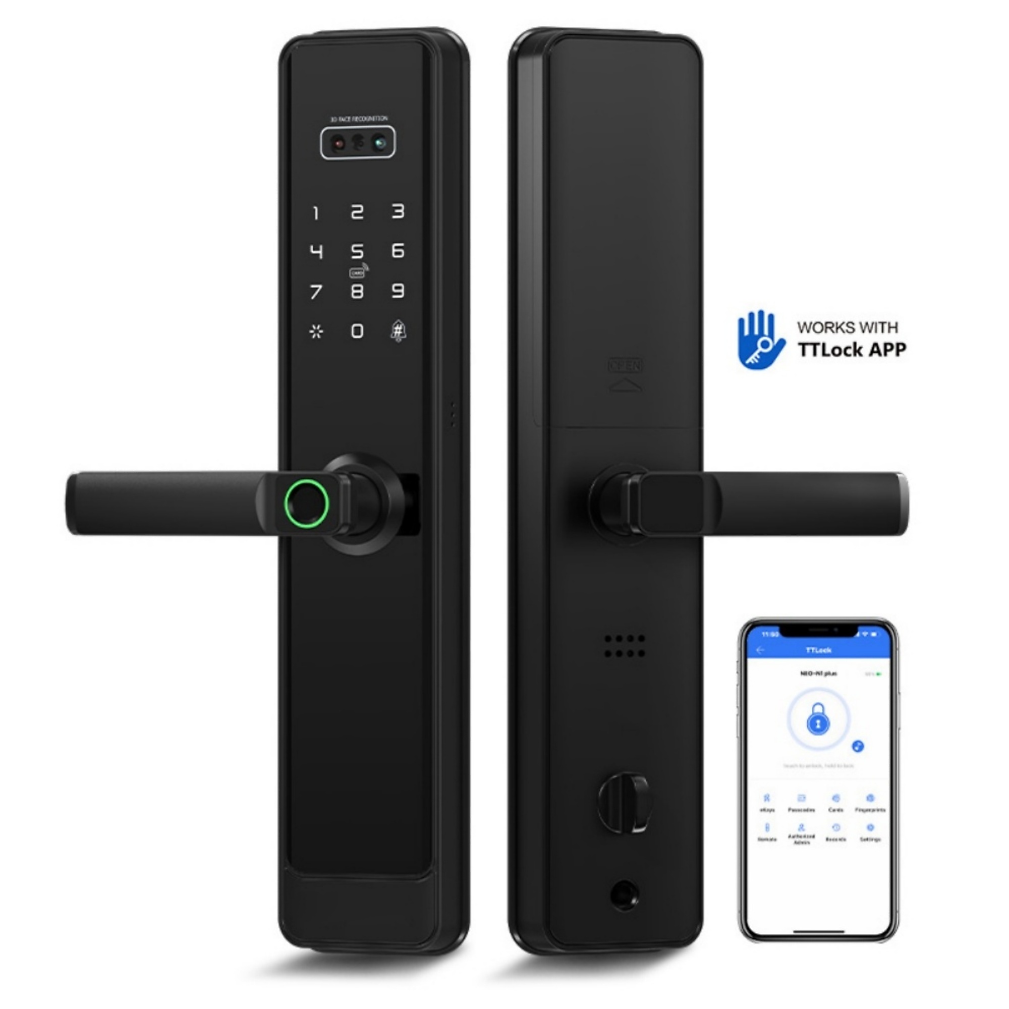 BlackTeck Smart Door Lock — 6-in-1 Unlocking, Fingerprint Recognition, Black, Model# N2-1PLUS