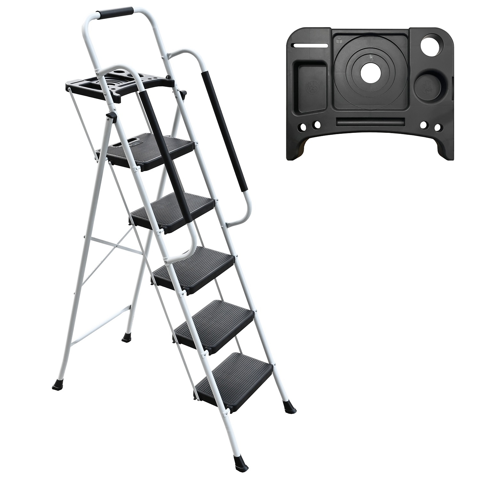 Portable Ladder With Rails 5.6 ft. Portable Steel Step Ladder (10 ft. Reach), 330 lb. Load ...