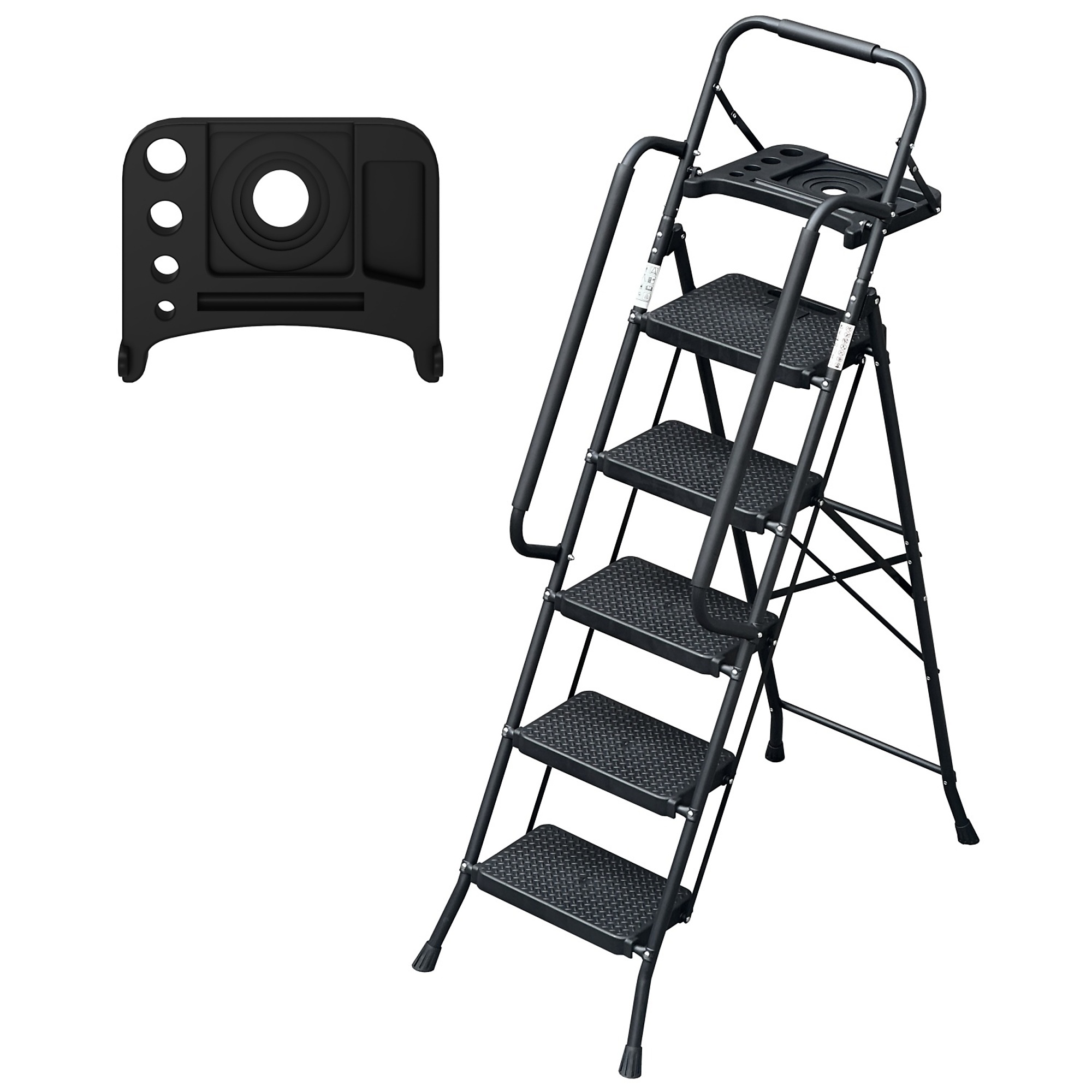 Tool Rack Steps BlackTeck 5-Step Steel Ladder — 10ft. Reach, Built-In Tool Tray, Safety ...