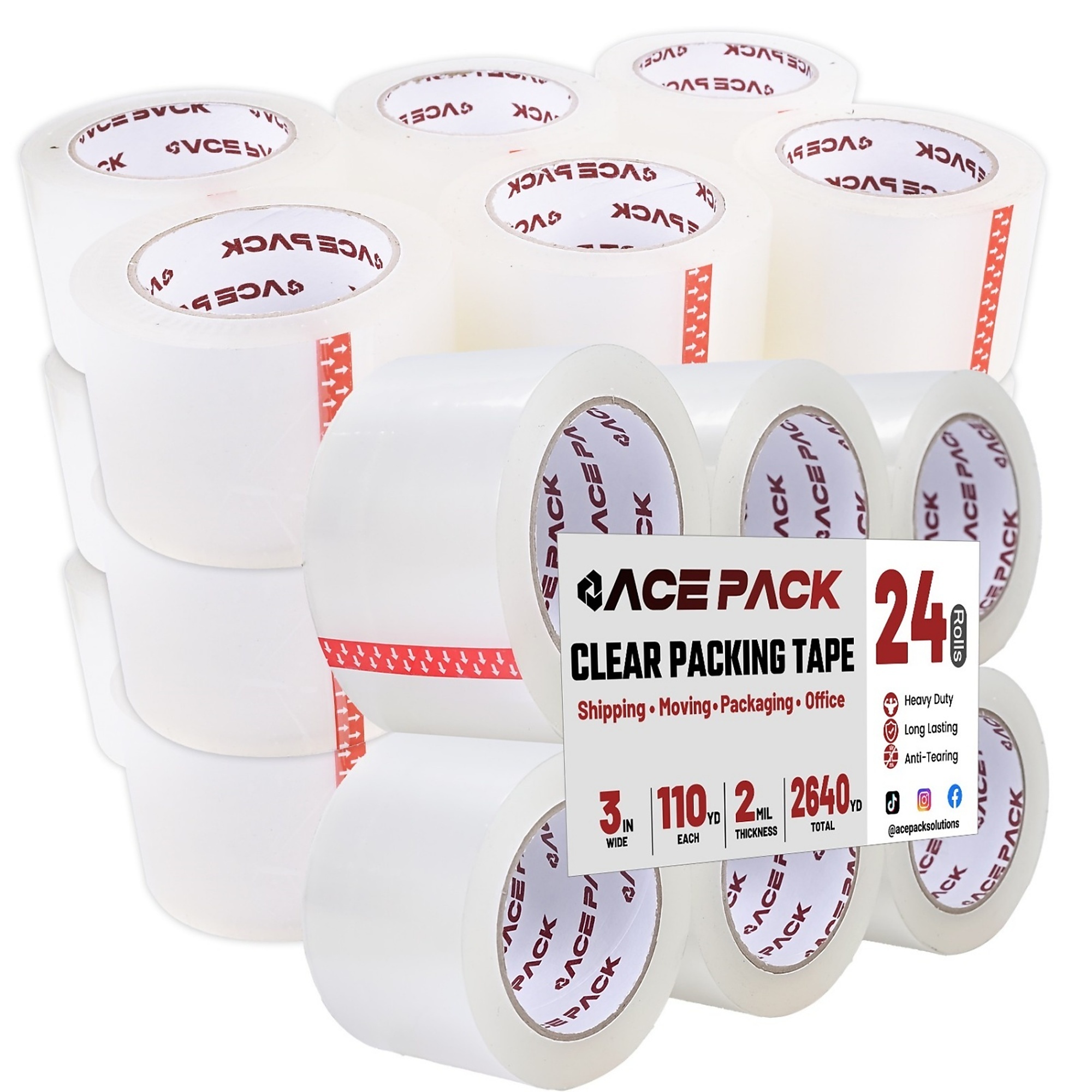 BlackTeck Clear Shipping Packaging Tape — 3in. x 110yds., 2.0 Mil Thick, 24-Pack, Model# N2-320110C