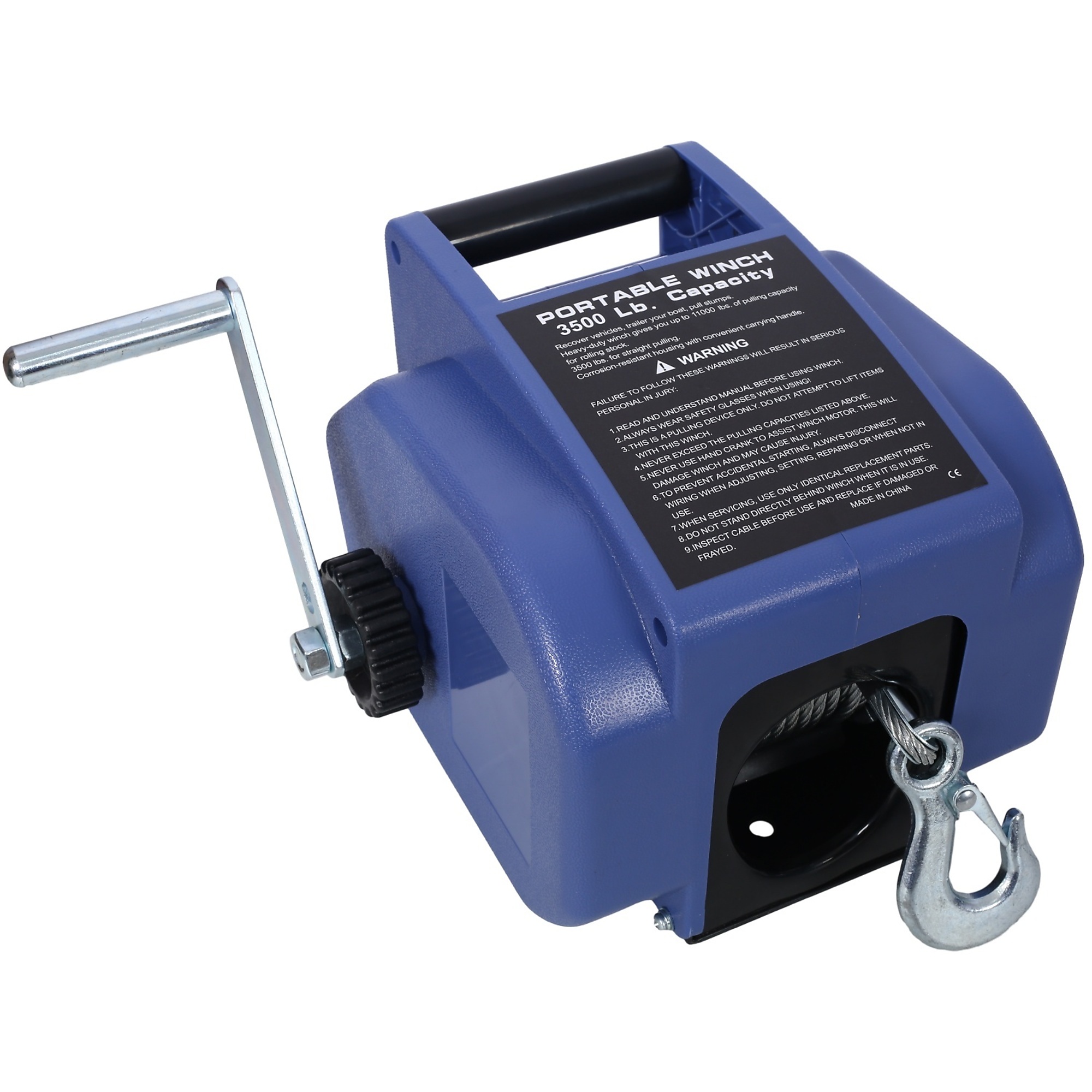 BlackTeck 12V Reversible Electric Winch — 6000-Lb. Capacity, Dual Electric and Manual Modes, Blue, Model# N2-240618