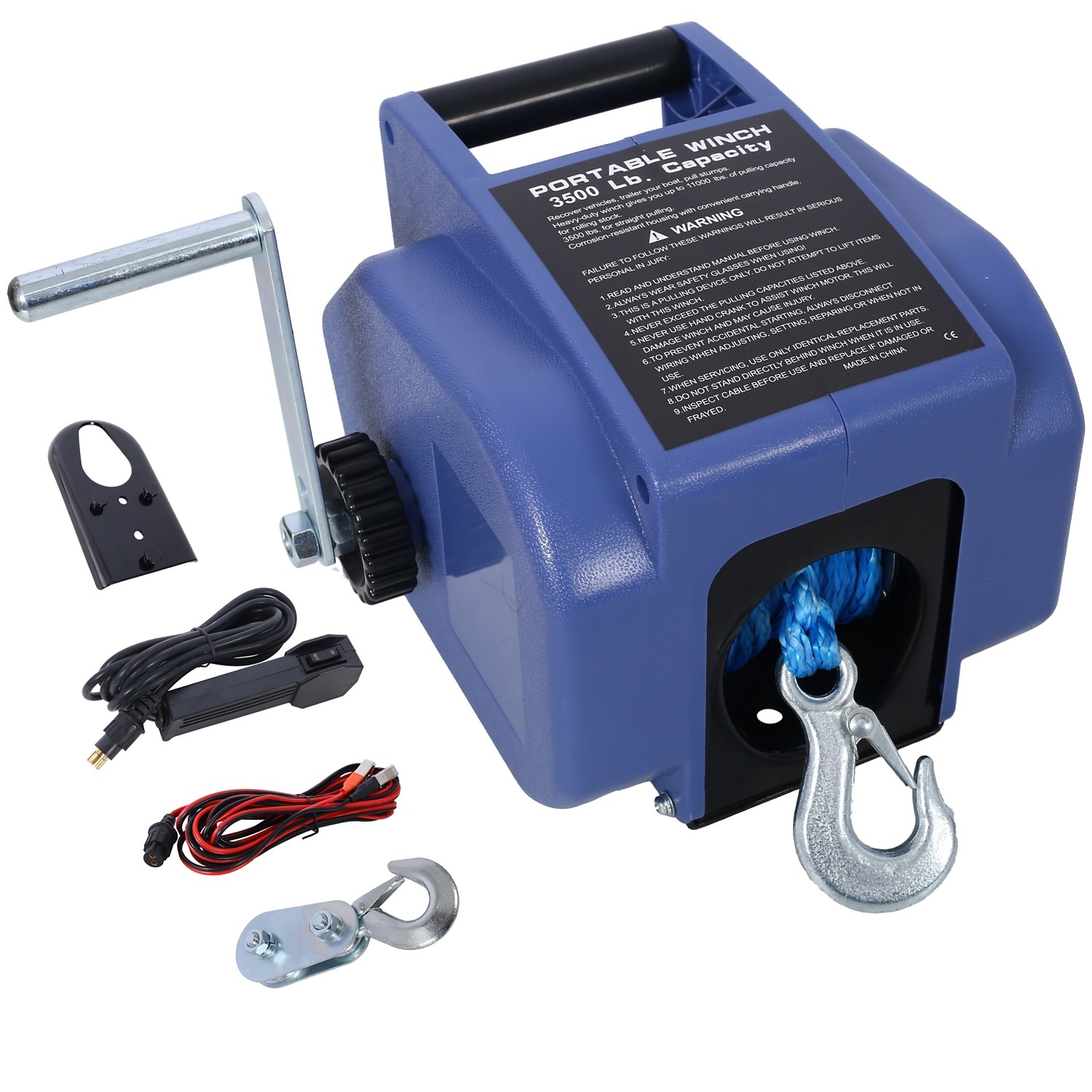 BlackTeck Reversible Electric Winch — 12V, Manual Function, Synthetic Rope, 6000-Lb. Capacity, Blue, Model# N2-240625