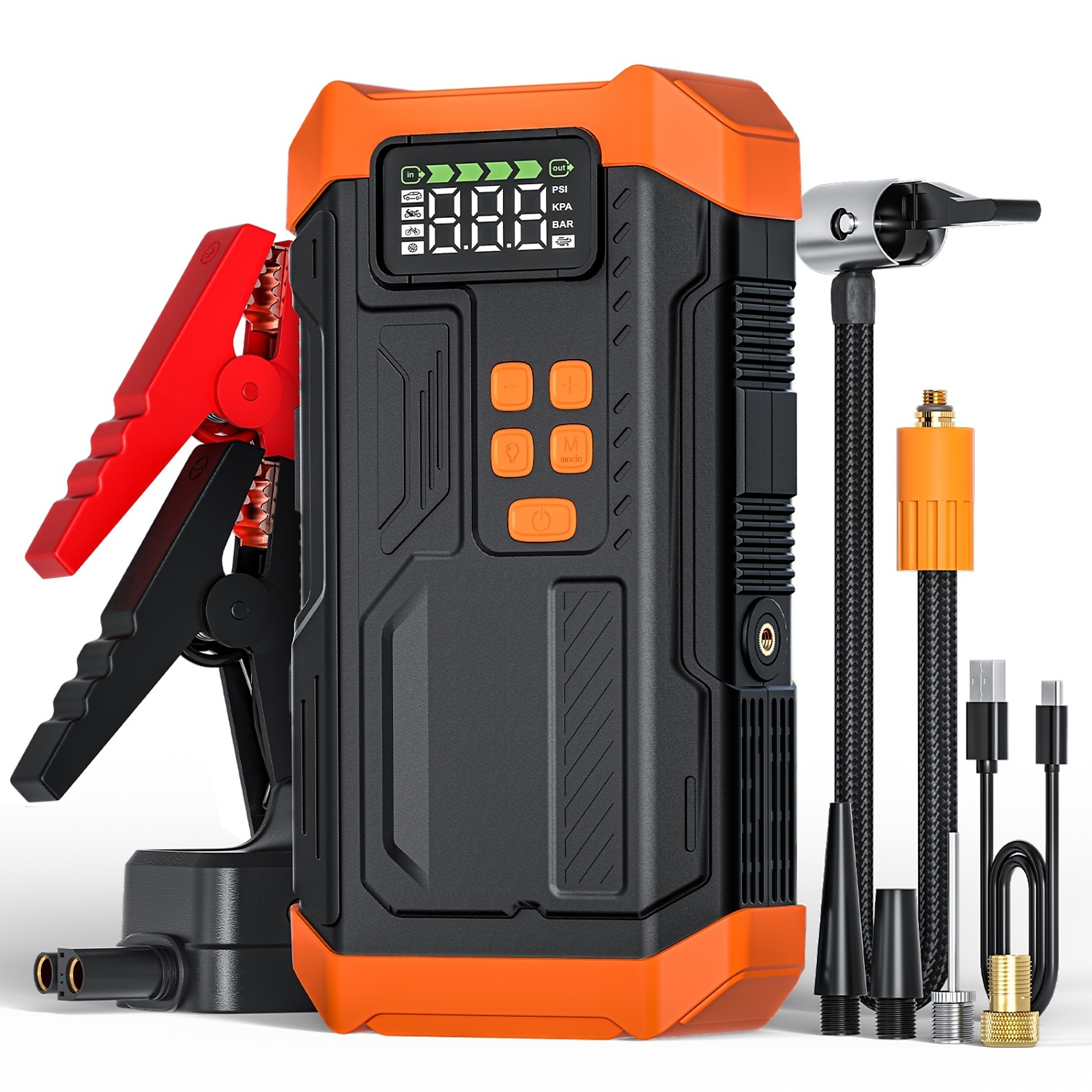 BlackTeck Portable Jump Starter Power Bank — 5000mAh, 150 PSI Air Compressor, Digital Screen, Model# N2-11509