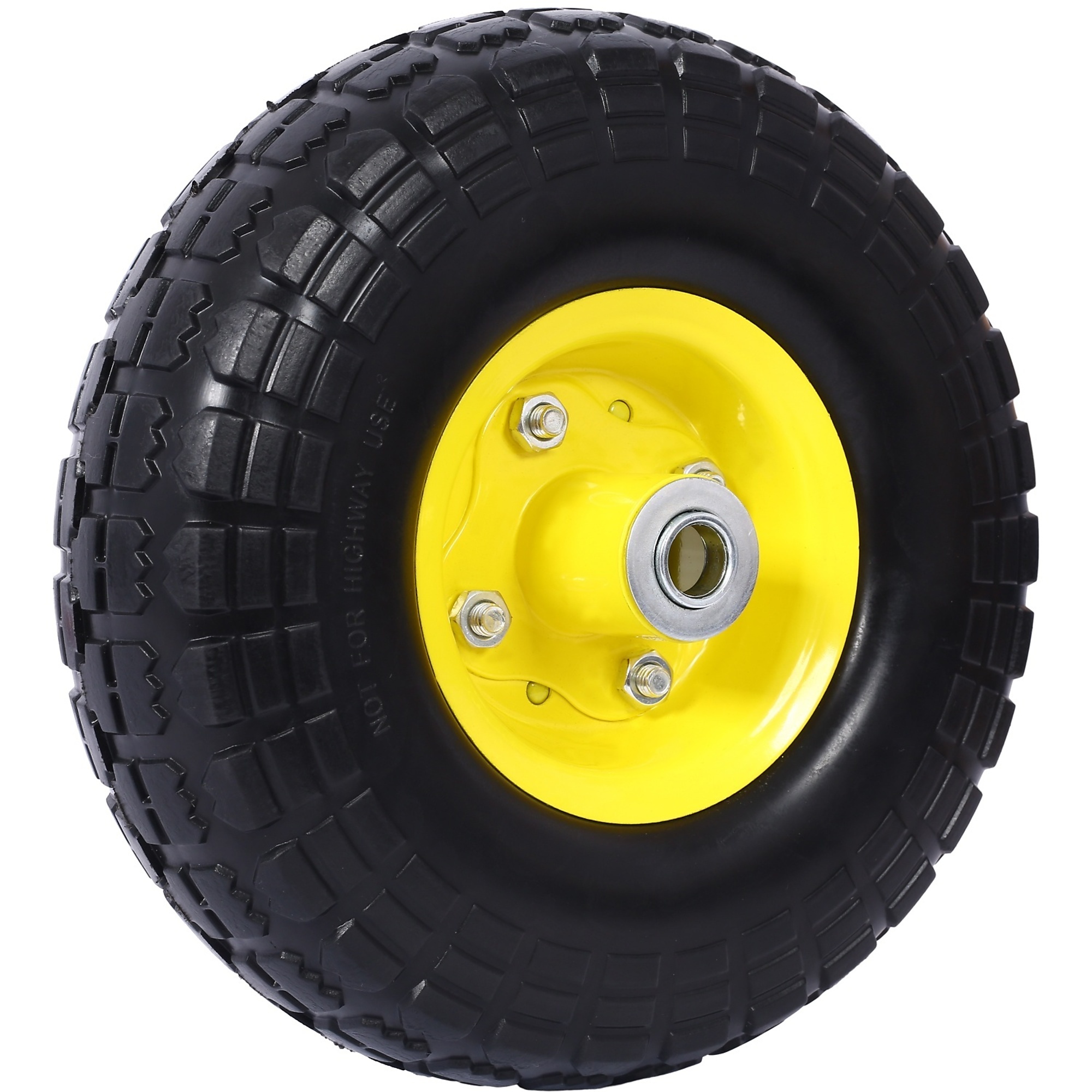 BlackTeck Heavy-Duty Flat-Free Tire — 10in. Diameter, Black with Yellow Rim, PU Foam, Model# N2-153028