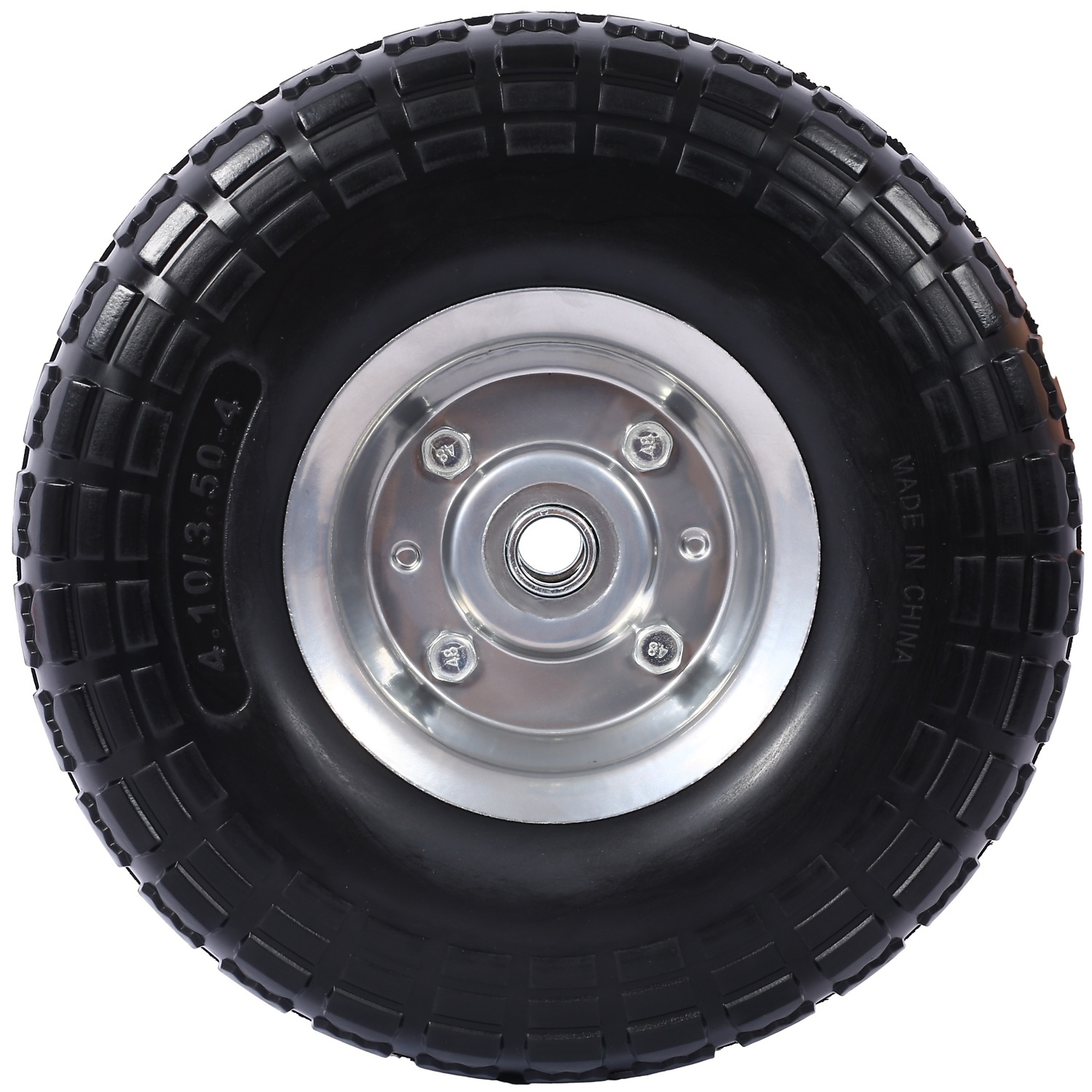 BlackTeck Heavy-Duty Flat-Free Tire — 10in. Diameter, Black with Silver Rim, PU Foam, Model# N2-153027