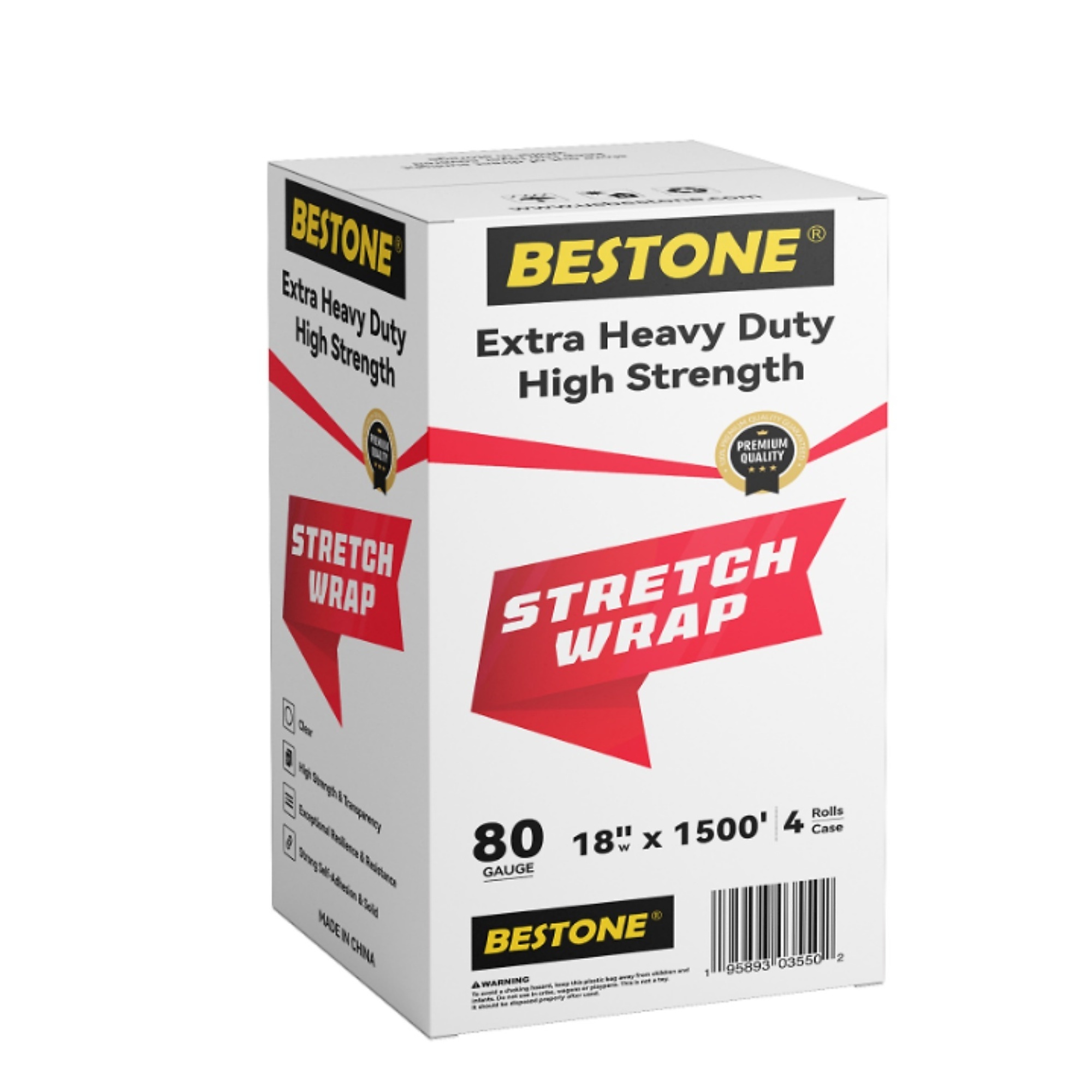 BlackTeck Pallet Stretch Wrap — 18in. x 1500ft., 80 Gauge, Clear, 4 Rolls, Model# N2-103