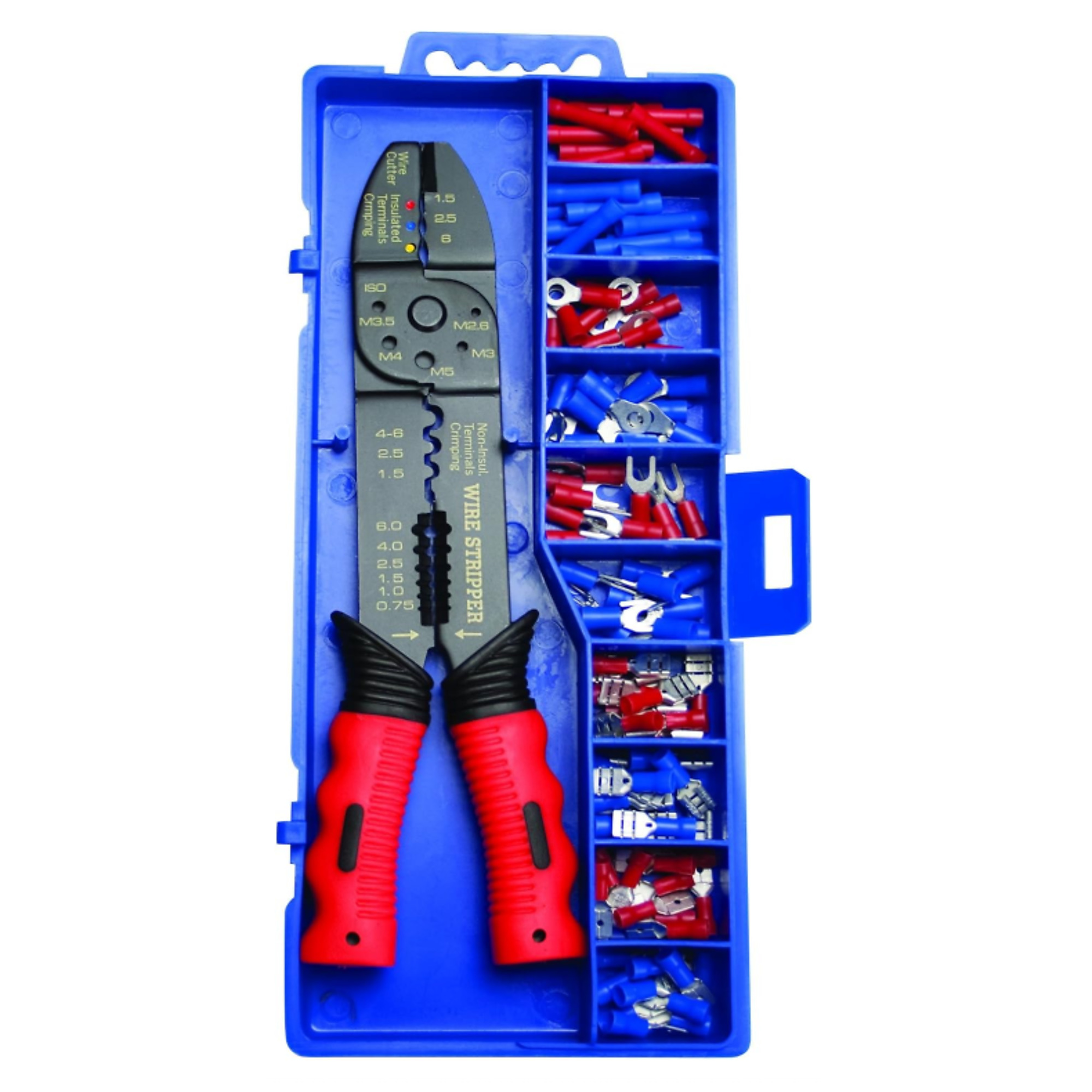 Uriah Products Terminal Kit with Crimping Tool — 10-22 Gauge, Butt Splices, Ring and Spade Terminals, Plastic Case, Model# UA051020