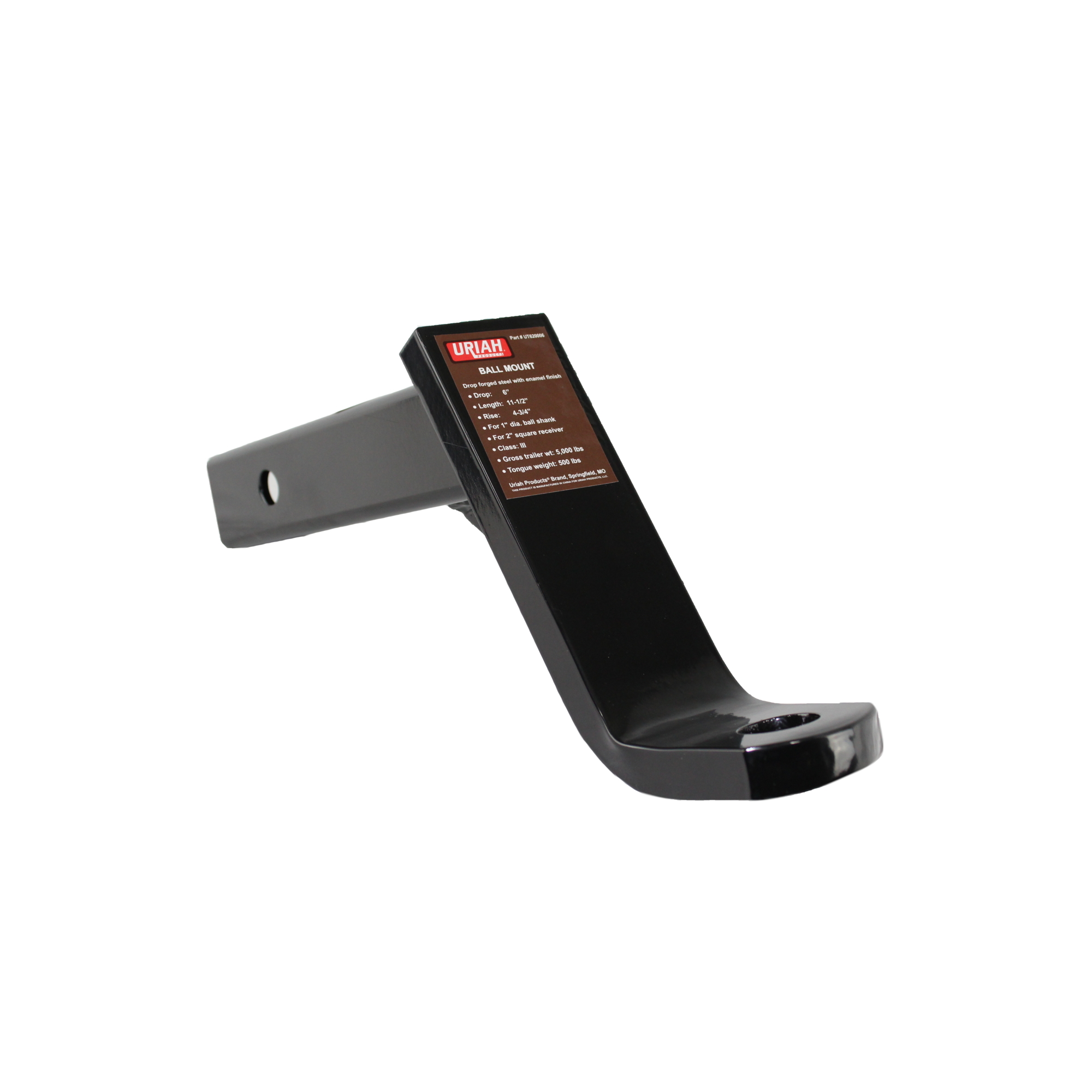 Uriah Products Ball Mount — 6in. Drop, Steel, Black Powder-Coated, Model# UT620006