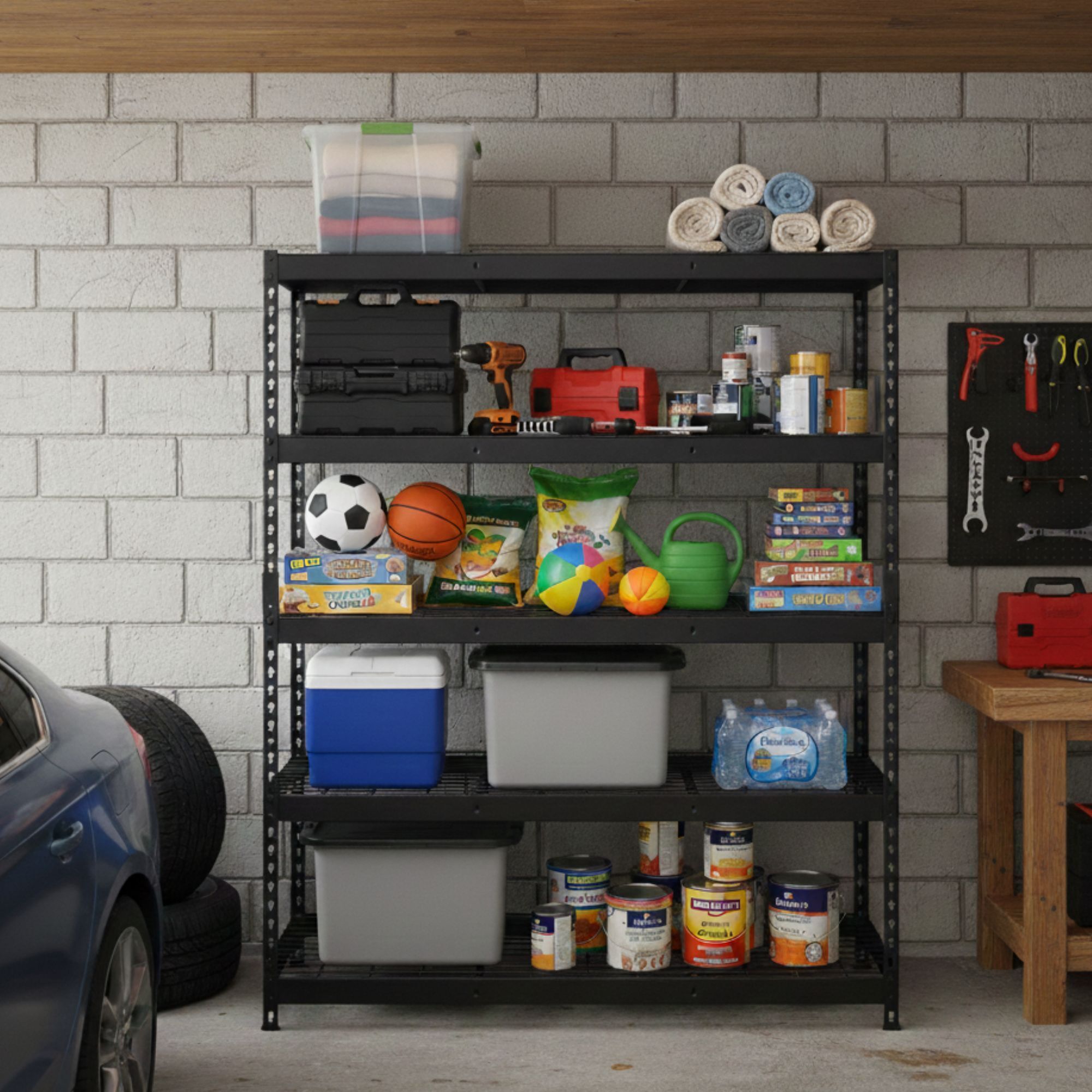 AR Shelving 5-Tier Garage Storage Shelving — 48in. W x 24in. H x 72in. D, Matte Black, Wire Mesh Racks, Model# TRCM18513KFUS0