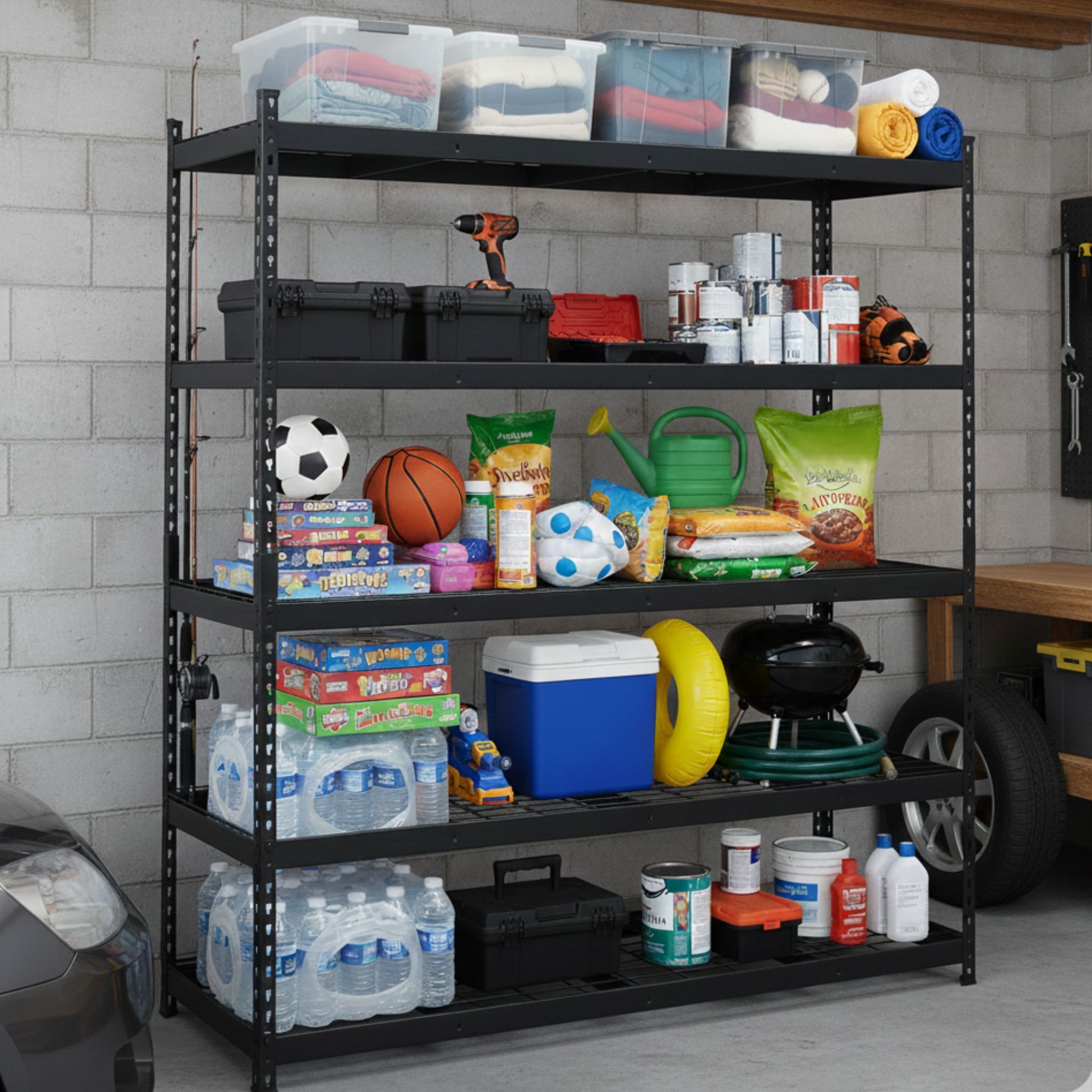 AR Shelving 5-Tier Garage Storage Shelving — 60in. W x 18in. H x 72in. D, Matte Black, Wire Mesh Racks, Model# TRCM18511KFUS0I
