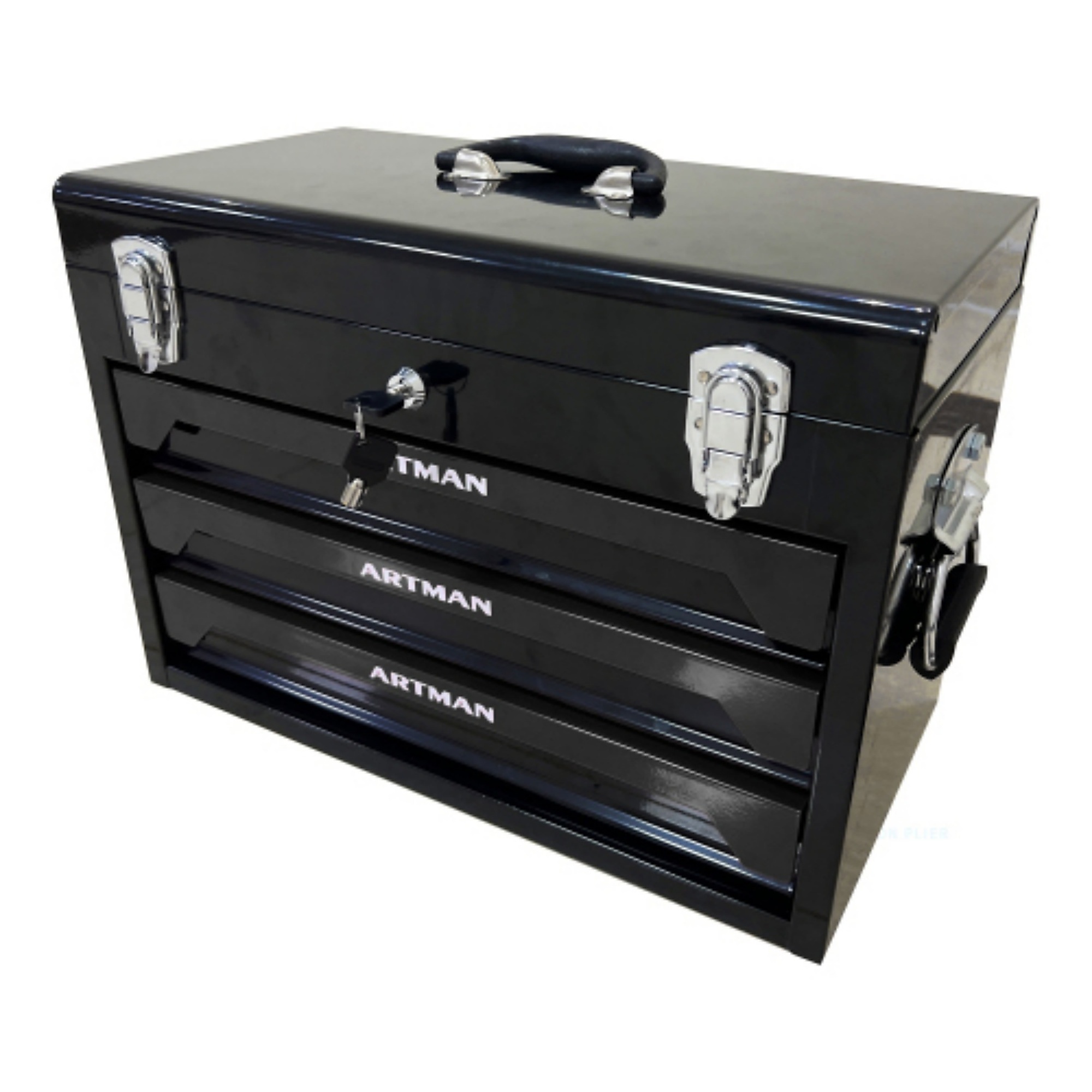 BlackTeck Portable Steel Tool Box — 20in., 3-Drawer, Powder-Coated, Ball-Bearing Drawers, Black, Model# N2-111197
