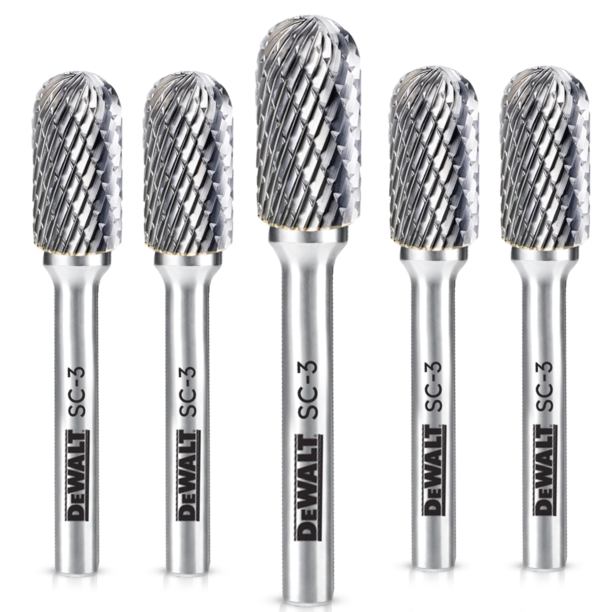 DeWalt Carbide Burr Set — 5-Pack, Double-Cut Teeth, Premium C10 Tungsten Carbide Steel, Model# DXCBTJSC3-5