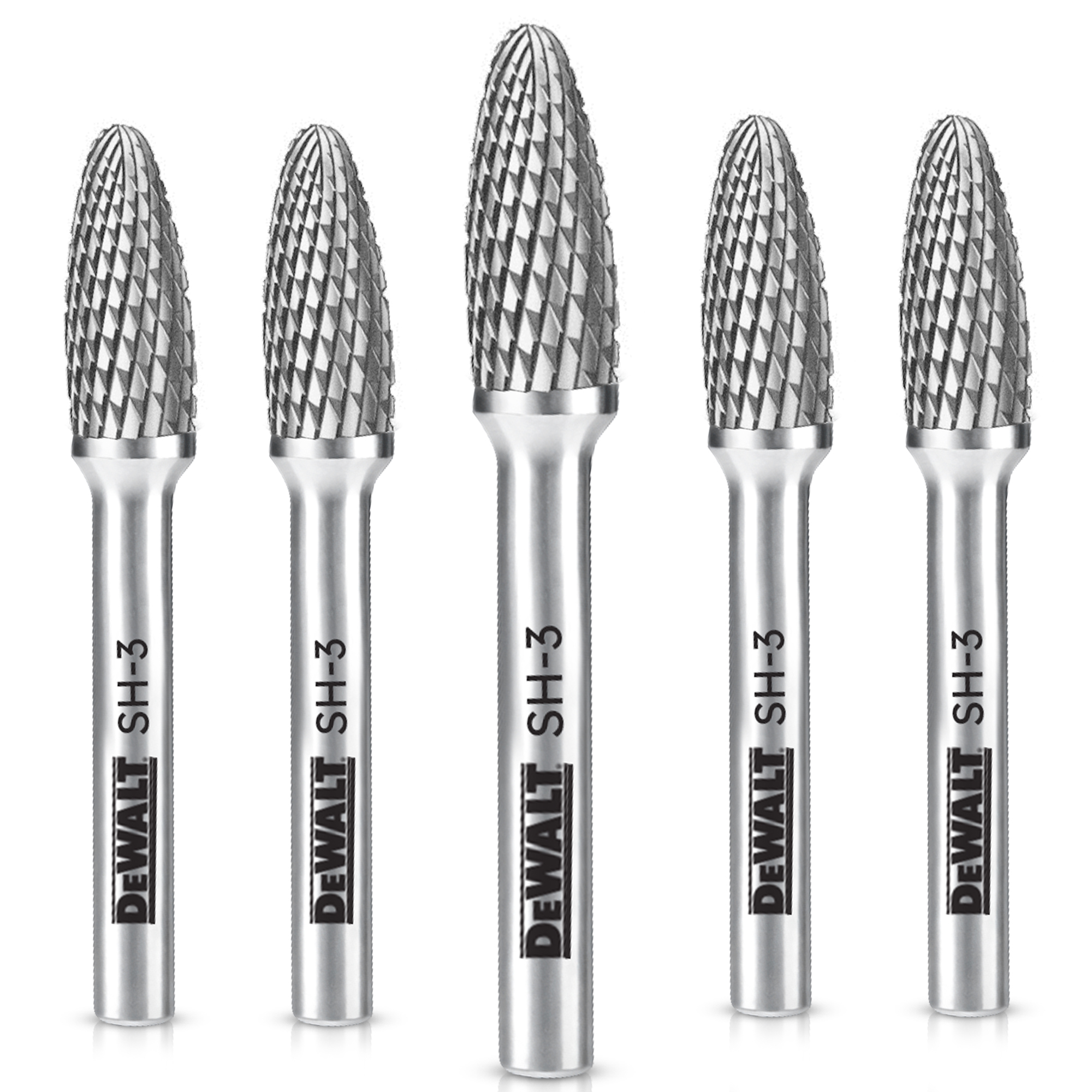 DeWalt Carbide Burr Set — 5-Pc., SH-3 Size, Double-Cut, Tungsten Carbide Steel, Model# DXCBTJSH3-5