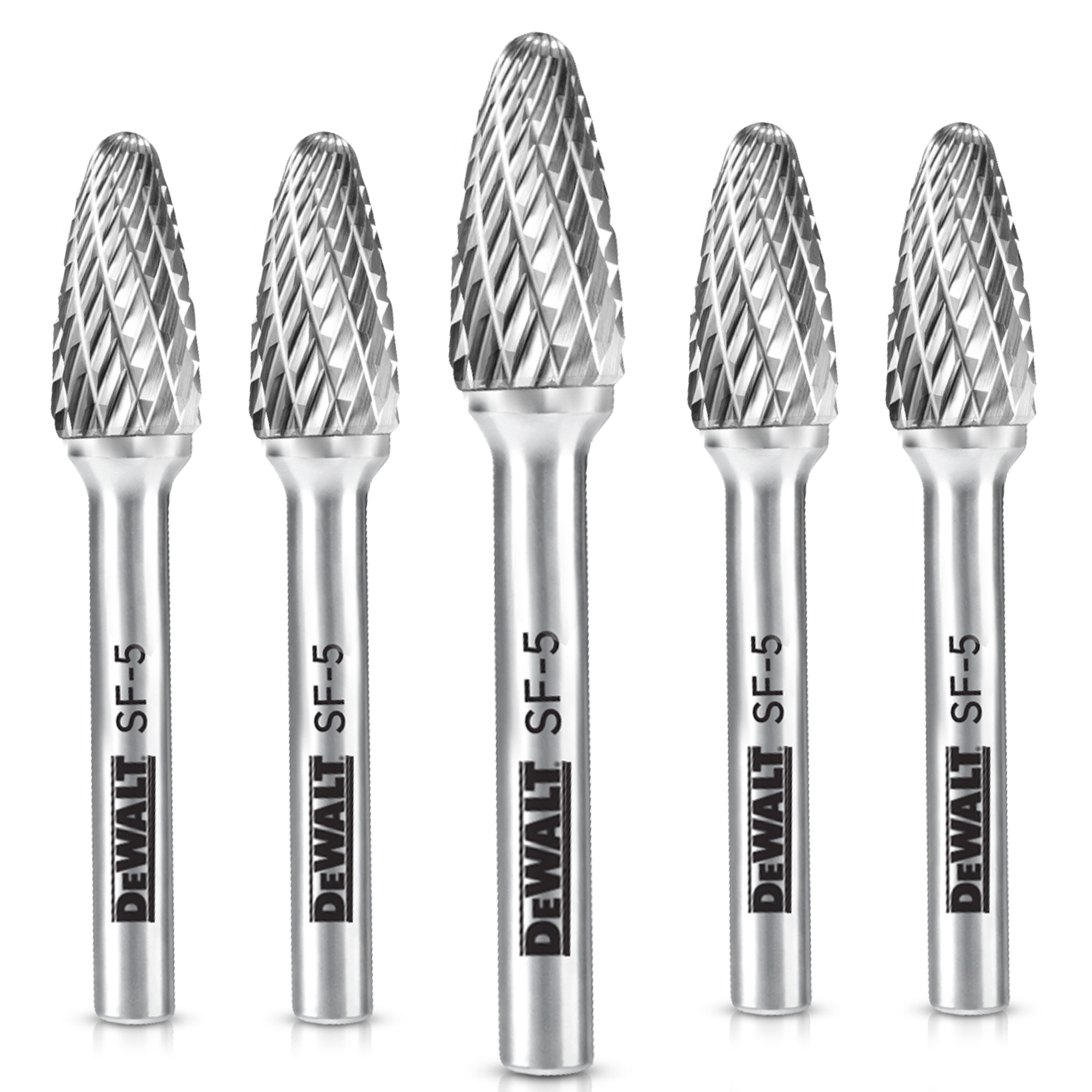 DeWalt Carbide Burr Set — 5-Piece, SF-5, Double-Cut Teeth, Tungsten Carbide Steel, Model# DXCBTJSF5-5