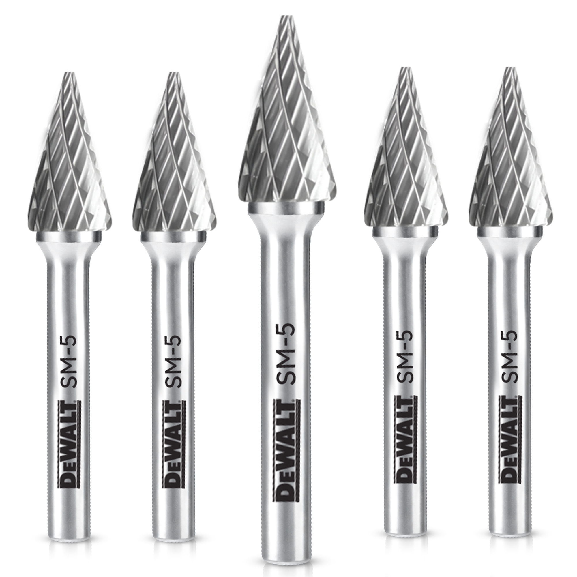 DeWalt Carbide Burrs — 5-Pack, SM-5, C10 Tungsten Carbide, Double-Cut, Model# DXCBTJSM5-5