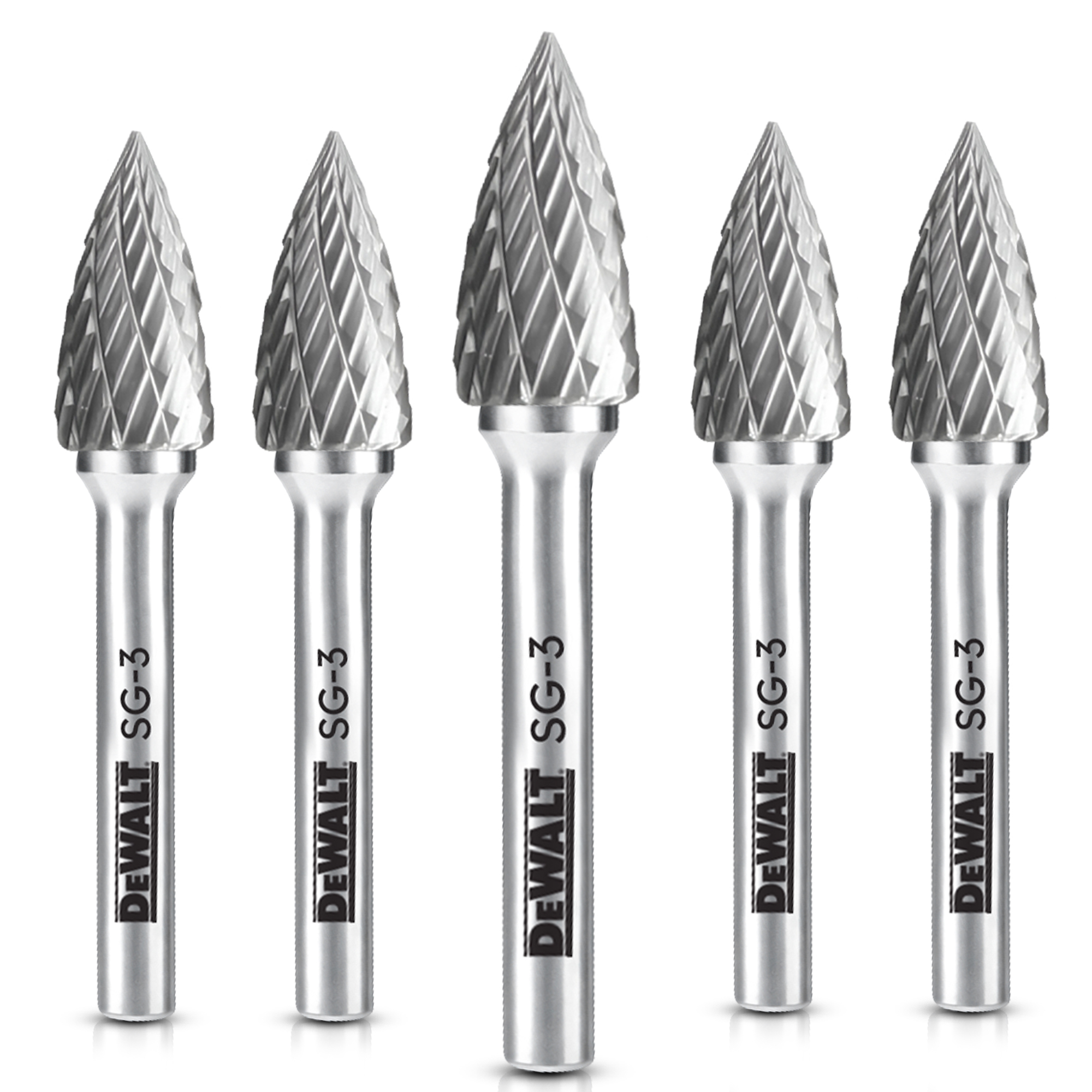 DeWalt Carbide Burr Set — 5-Pc., Double-Cut, C10 Tungsten Carbide, Model# DXCBTJSG3-5